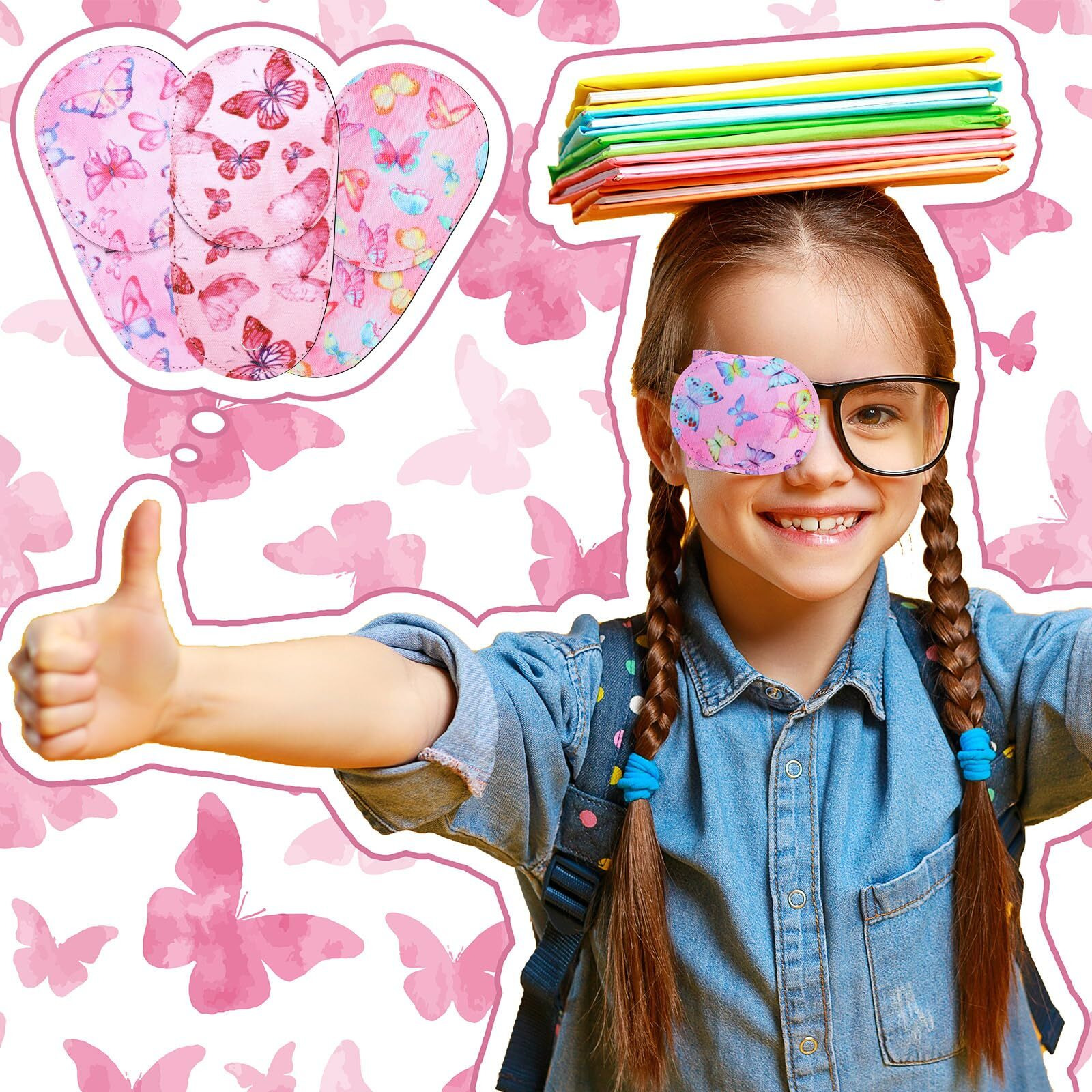 Newcotte 12 Pcs Eye Patch For Kids Girls Boys Reusable Eye Patch For Glasses Over The Lens Colorful Eye Patch Toddler Eye Patch Adorable Kids Eye Patches Assorted Eye Patch Cover (Butterfly)