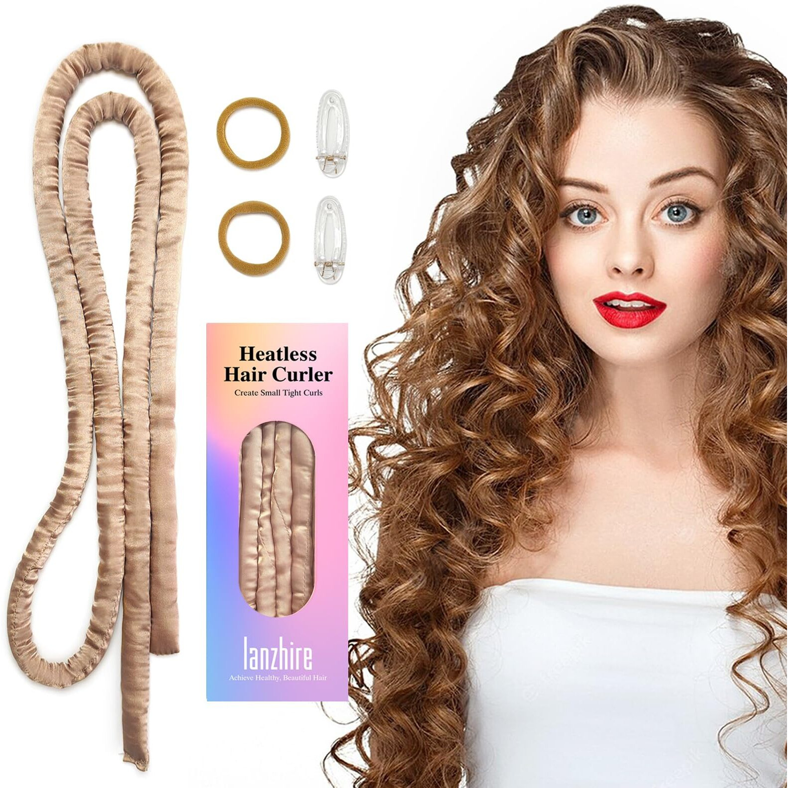 Lanzhire Heatless Curling Rod Headband For Long And Short Hair  No Heat Overnight Curls With Thin Curlers To Sleep In (Golden)