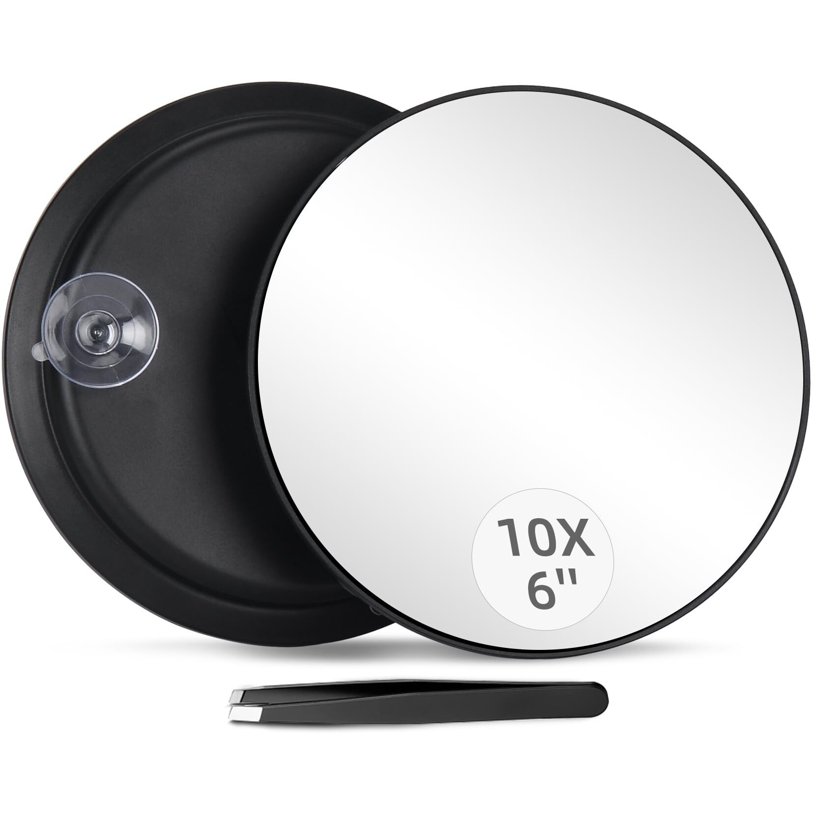10X Magnifying Mirror With 3 Suction Cups - 6 ' ' Stick On Makeup Mirror With 10X Magnification  Magnified Makeup Mirror Portable Handheld Cosmetic Mirror And Tweezers Set For Travel  Makeup  Bathroom