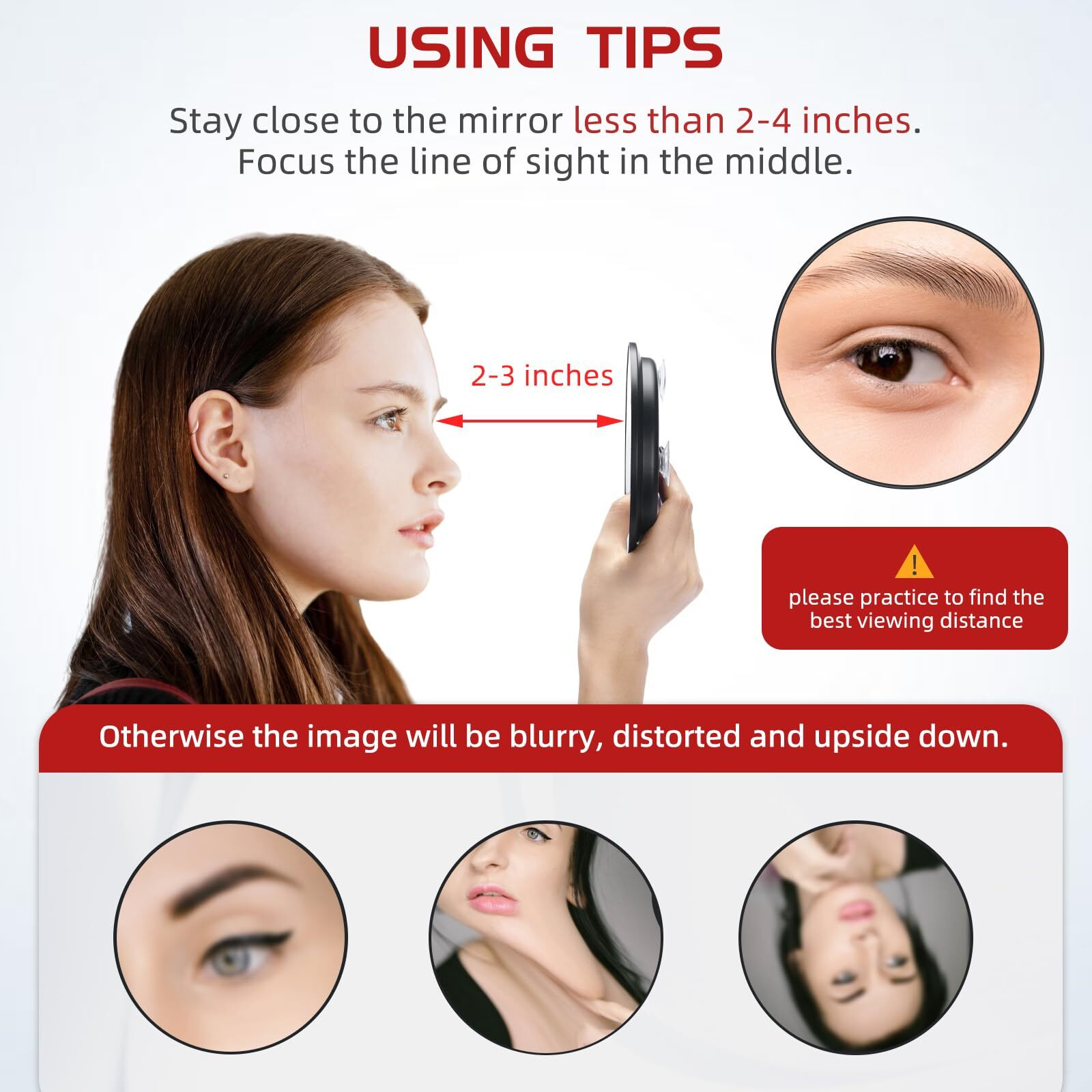 10X Magnifying Mirror With 3 Suction Cups - 6 ' ' Stick On Makeup Mirror With 10X Magnification  Magnified Makeup Mirror Portable Handheld Cosmetic Mirror And Tweezers Set For Travel  Makeup  Bathroom