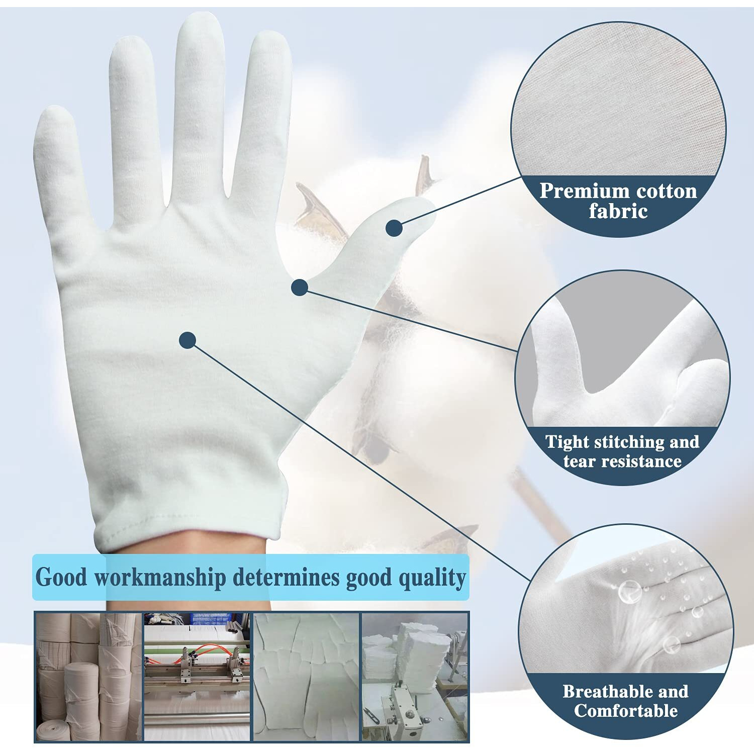 24Pcs White Cotton Gloves For Dry Hands Kids Eczema Gloves Overnight Moisturizing Gloves For Women Cosmetic
