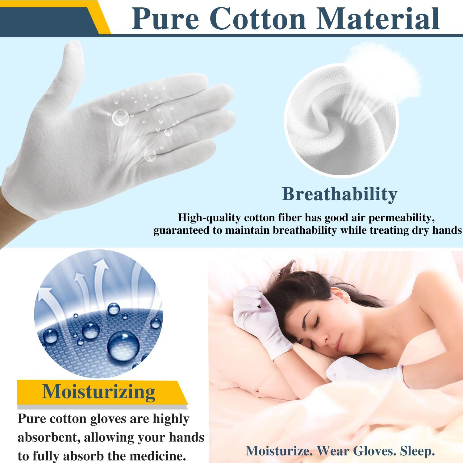 24Pcs White Cotton Gloves For Dry Hands Kids Eczema Gloves Overnight Moisturizing Gloves For Women Cosmetic