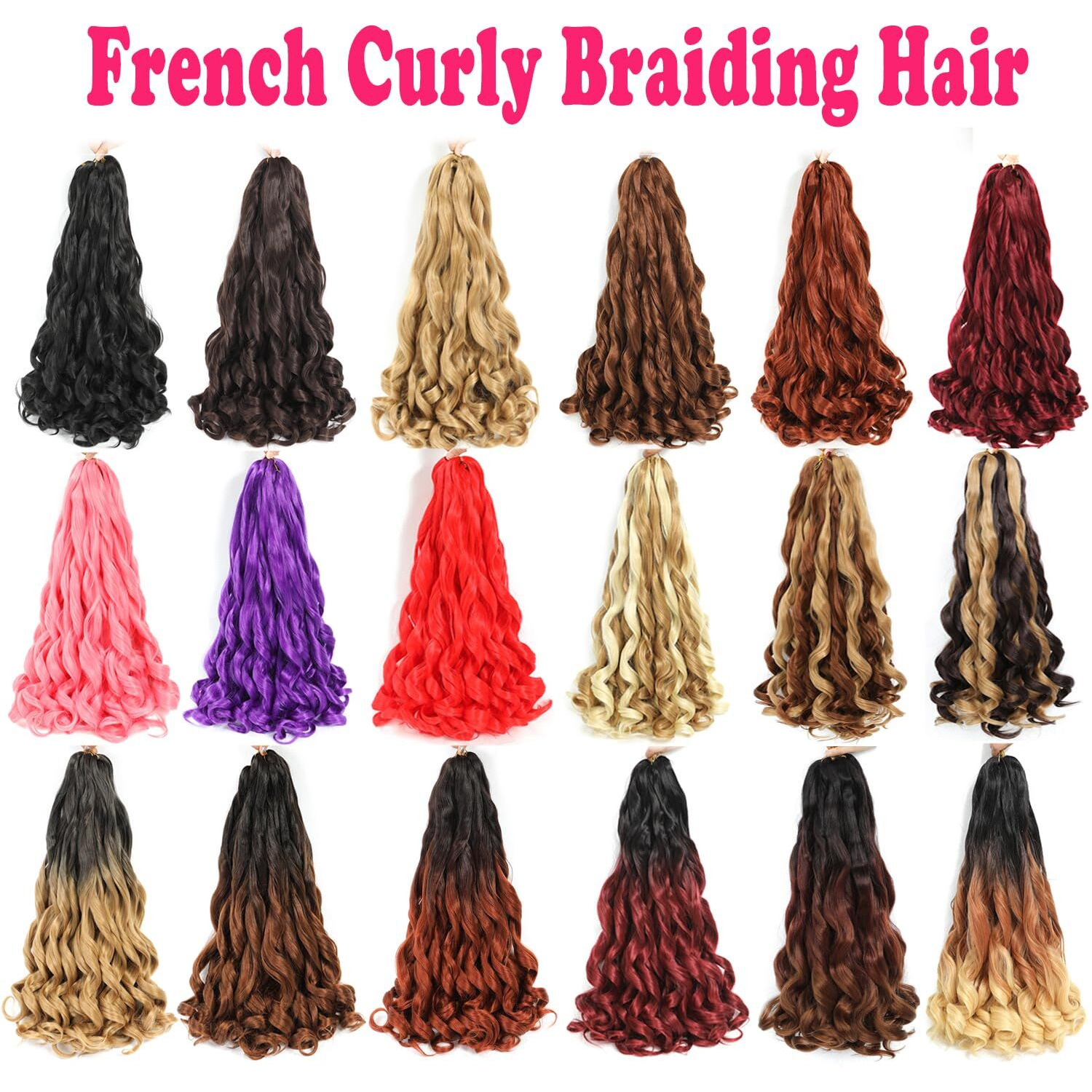 French Curly Braiding Hair 24 Inch 8 Packs - Pre Stretched Bouncy Braiding Hair- Loose Wavy Braiding Hair Synthetic Hair Extensions For Black Women (24 Inch 8 Packs  1B)