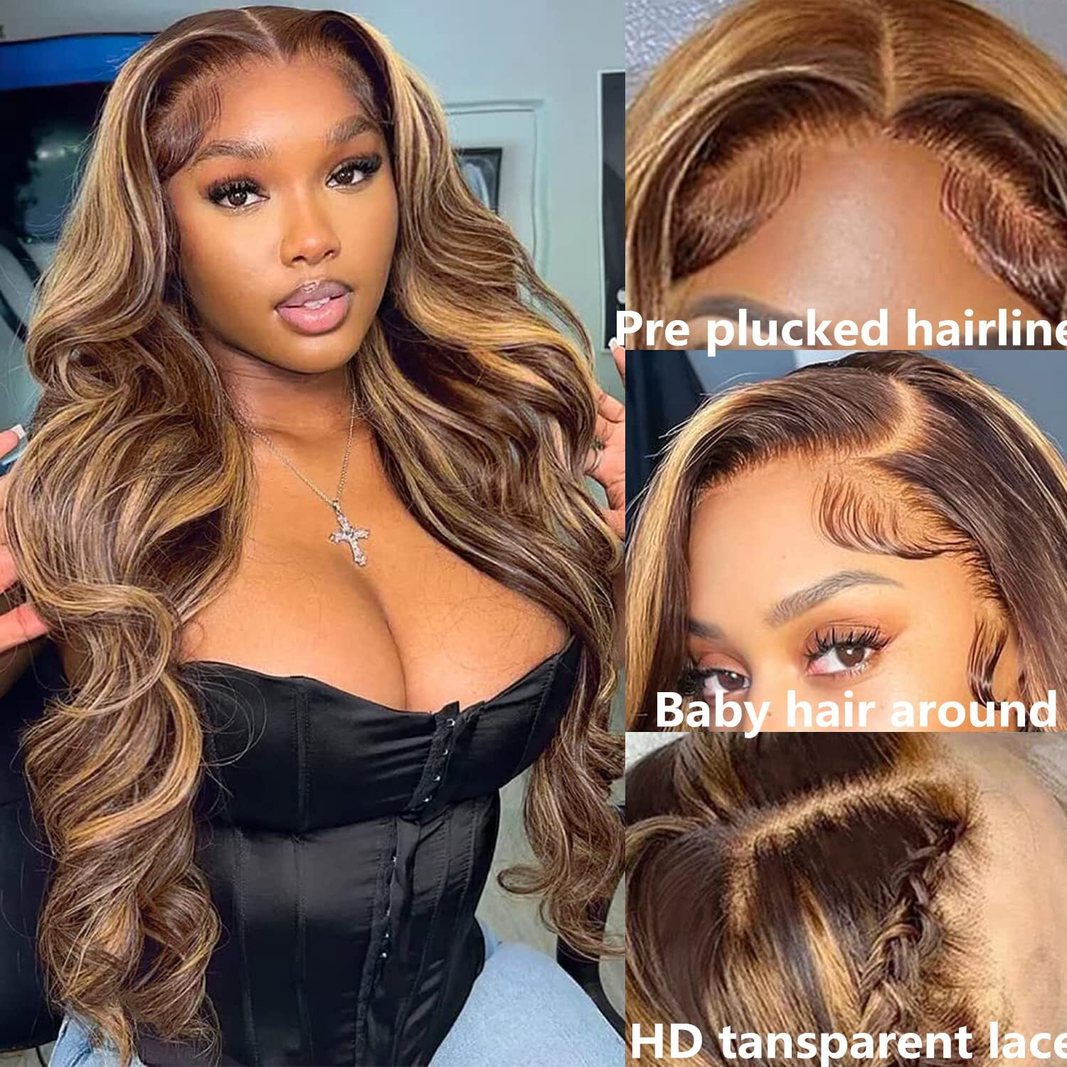 Missjay 24 Inch 13X6 Hd Lace Front Wigs Human Hair Honey Blonde Wig Human Hair Highlight Ombre Body Wave Lace Front Wig Human Hair 180 Density Human Human Wigs For Black Women