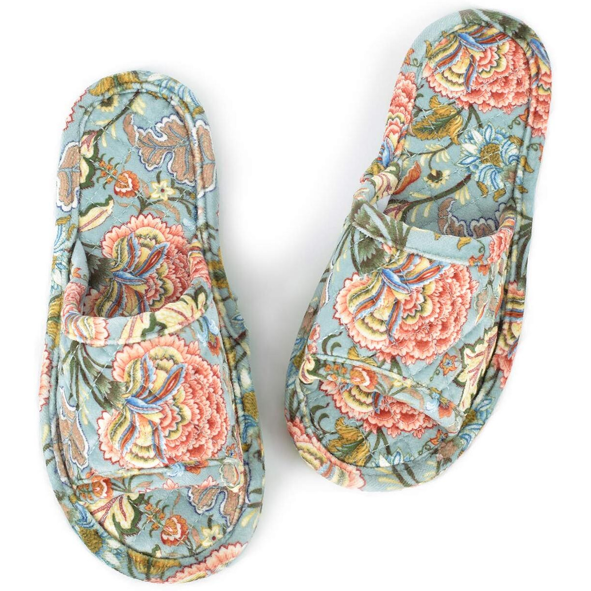 Loopuinhom Floral Velvet House Slippers For Women  Lightweight Open Toe Washable Portable Foldable Comfortable Guest Hotel Travel Airplane Spa Slippers Blue(8.5-9)