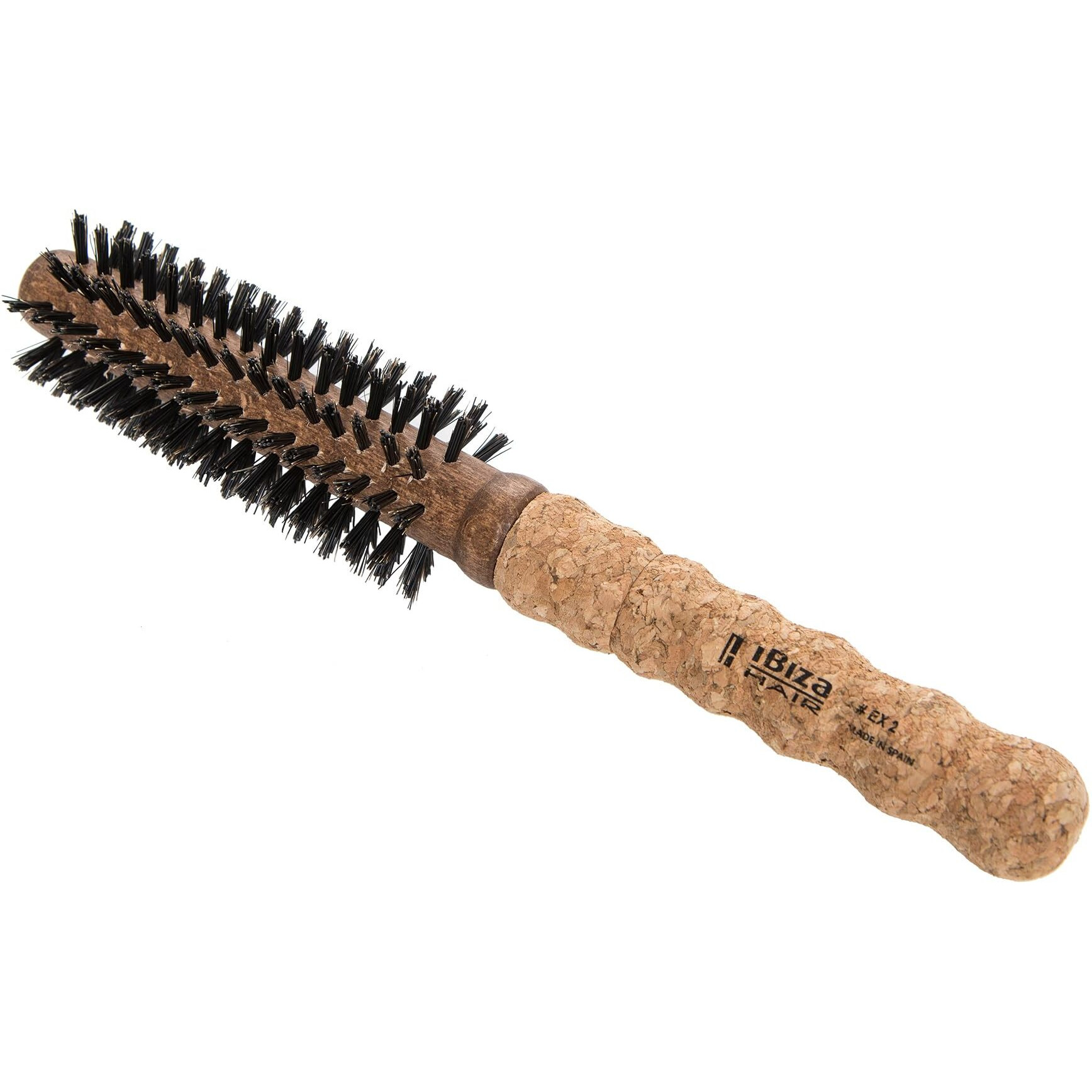 Ibiza Hair Professional Round Boar Hair Brush (Ex2  40Mm)  Lightweight With Reinforced Bristles & Cork Handle  For Bangs & Hair Lines  Add Texture & Shine For Short To Medium Hair