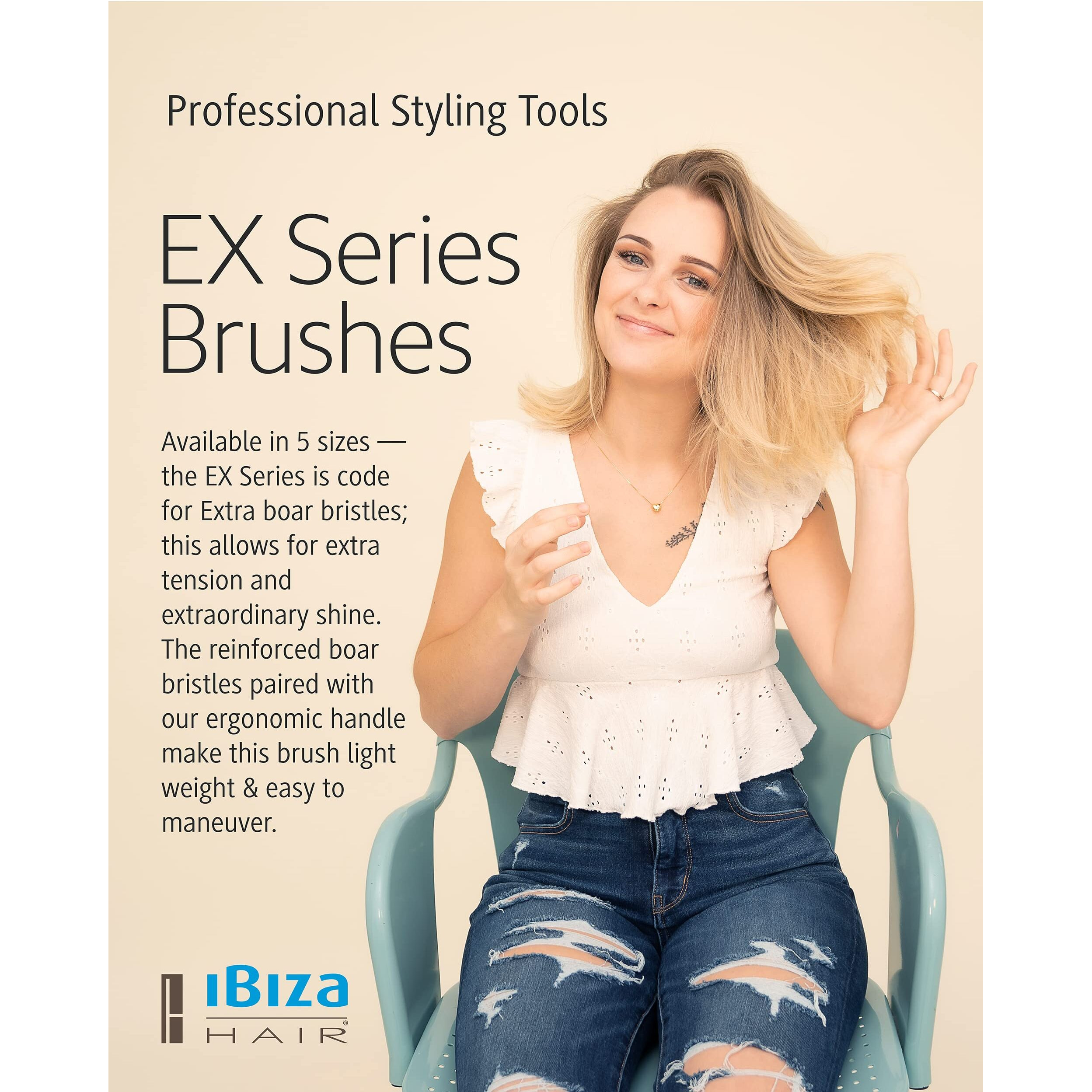 Ibiza Hair Professional Round Boar Hair Brush (Ex2  40Mm)  Lightweight With Reinforced Bristles & Cork Handle  For Bangs & Hair Lines  Add Texture & Shine For Short To Medium Hair