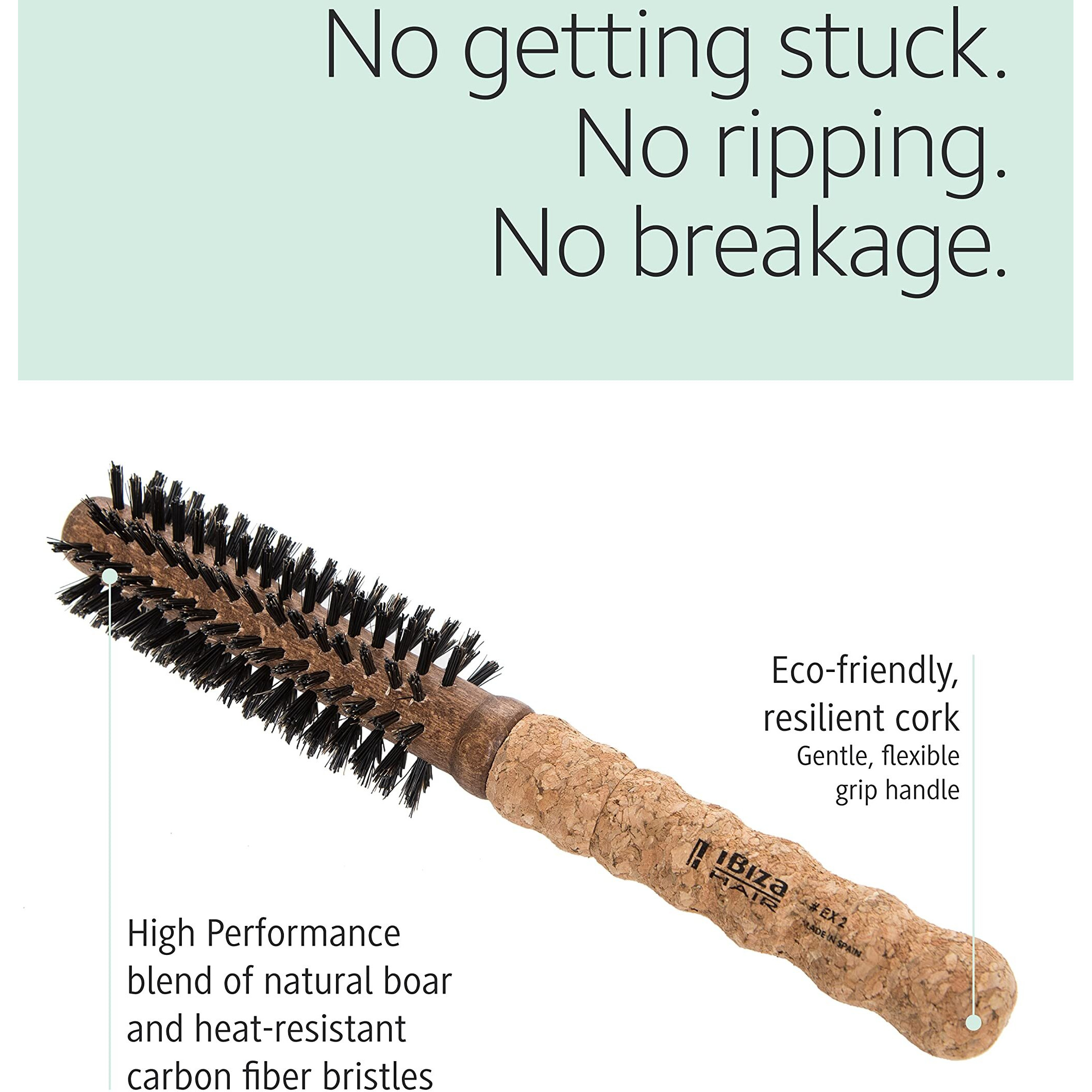 Ibiza Hair Professional Round Boar Hair Brush (Ex2  40Mm)  Lightweight With Reinforced Bristles & Cork Handle  For Bangs & Hair Lines  Add Texture & Shine For Short To Medium Hair