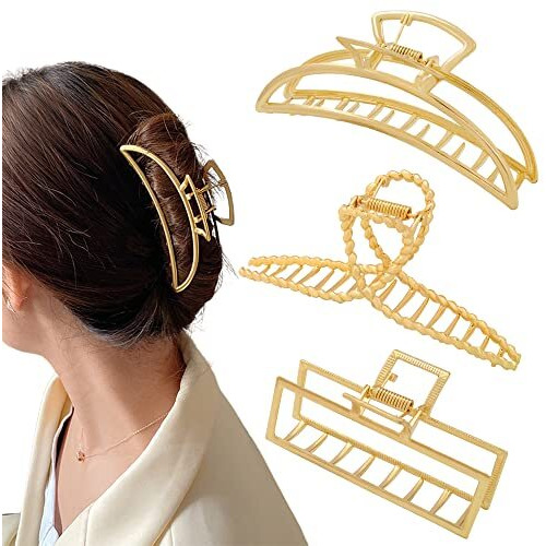 3 Pack Large Metal Gold Hair Claws For Women  Moon Cross Square Geometric Jaw Clips Barrettes For Thick Thin Hair  No Slip Claw Clip Clamp Grips Hair Accessories Hair Styling Gifts