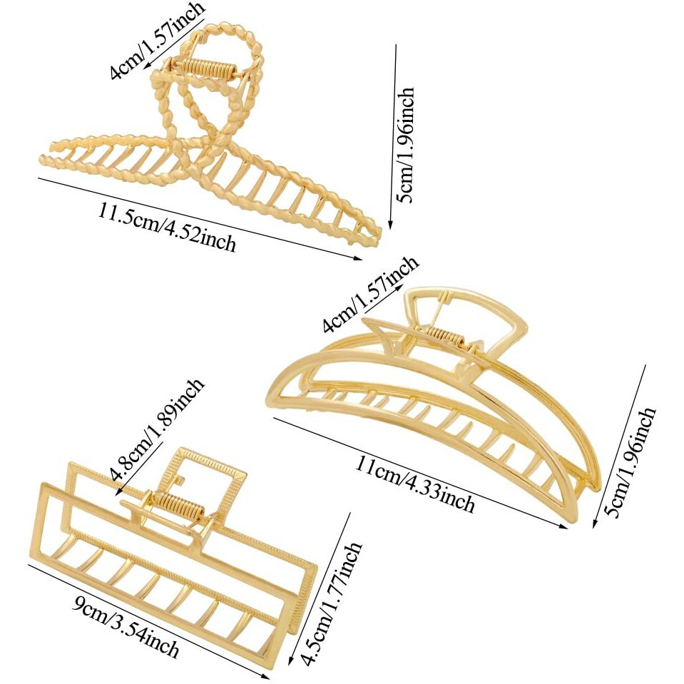 3 Pack Large Metal Gold Hair Claws For Women  Moon Cross Square Geometric Jaw Clips Barrettes For Thick Thin Hair  No Slip Claw Clip Clamp Grips Hair Accessories Hair Styling Gifts