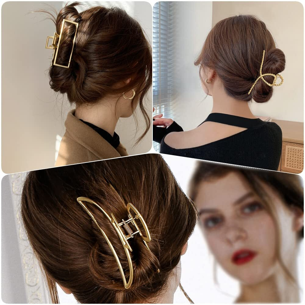 3 Pack Large Metal Gold Hair Claws For Women  Moon Cross Square Geometric Jaw Clips Barrettes For Thick Thin Hair  No Slip Claw Clip Clamp Grips Hair Accessories Hair Styling Gifts