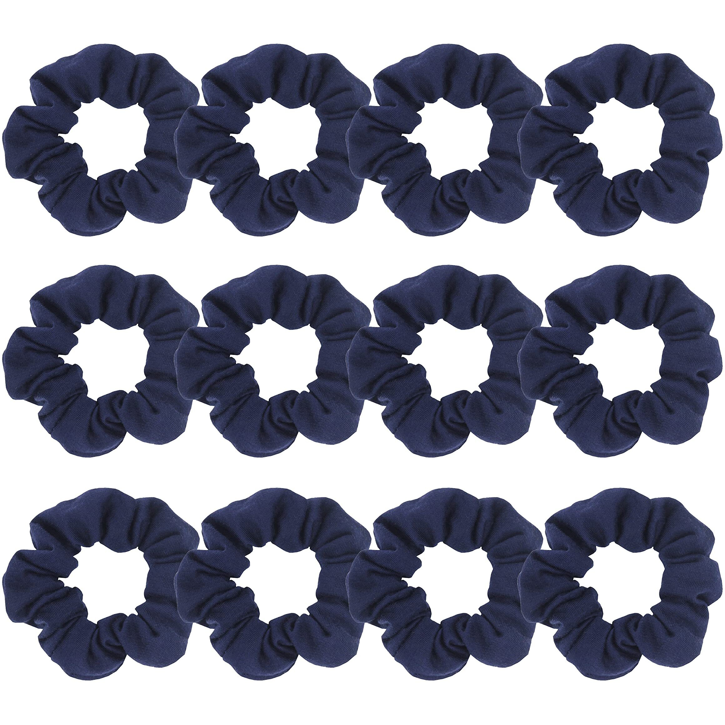 Pack Of 12 Cotton Hair Scrunchies Single Jersey Solid Color Ponytail Holders Hair Ties For Girl (Navy Blue)