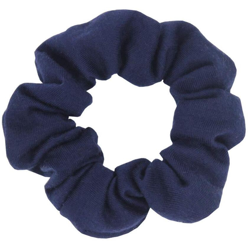 Pack Of 12 Cotton Hair Scrunchies Single Jersey Solid Color Ponytail Holders Hair Ties For Girl (Navy Blue)