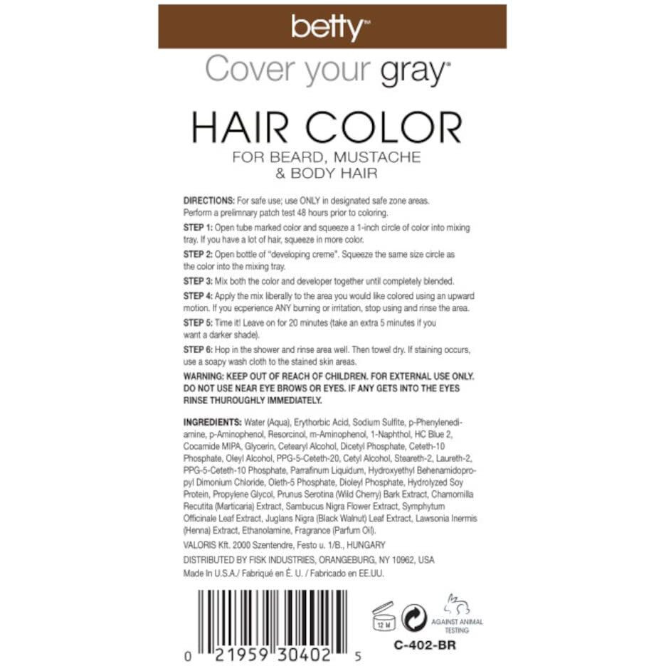 Betty Cover Your Gray Mens Hair Color For Beard  Mustache & Body Hair - Brown