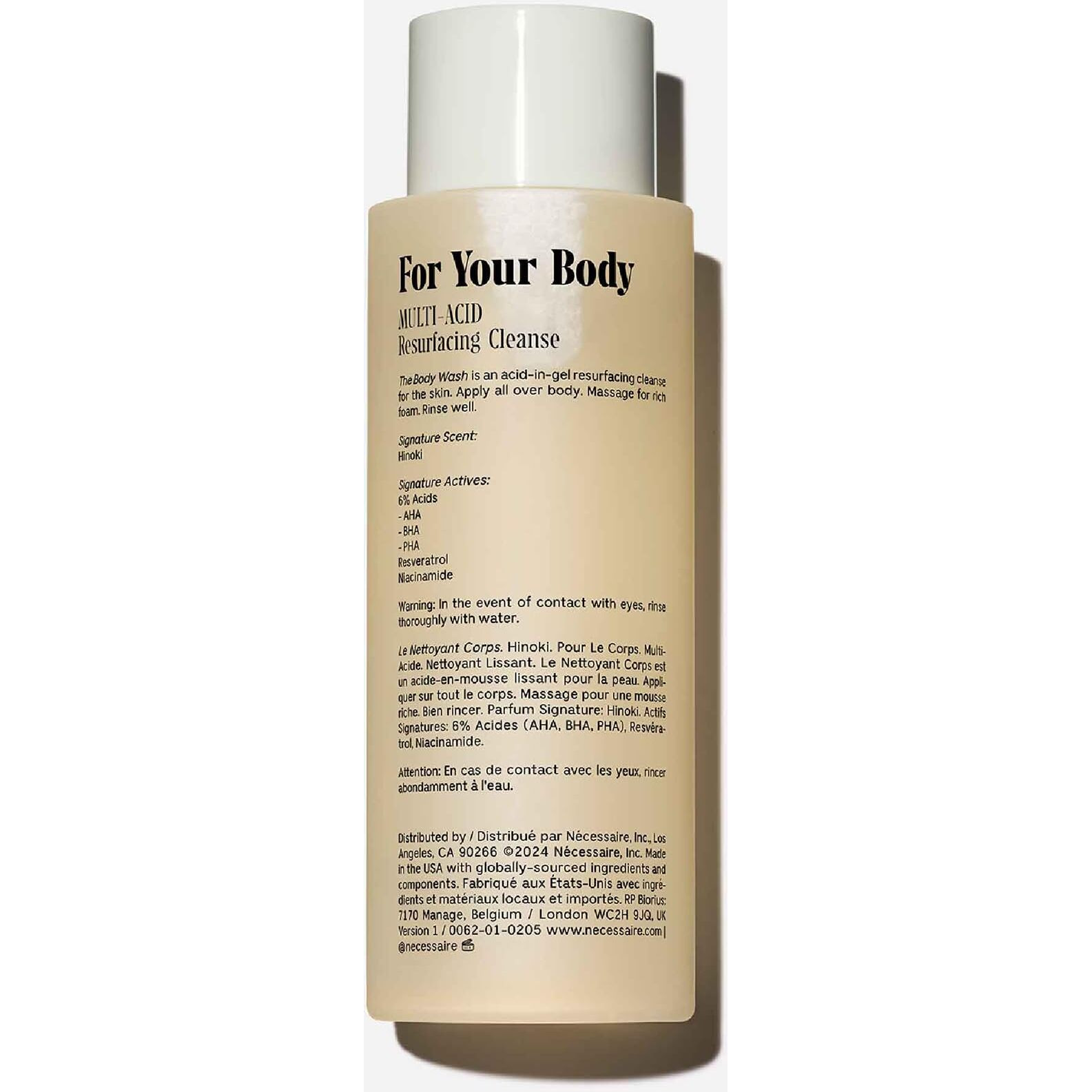 NCessaire The Body Wash Hinoki - Natural Body Wash For Women & Men  Softening Shower Gel With Gentle Exfoliating Acids Aha/Bha/Pha. Gel Cleanse  8.4 Fl Oz.