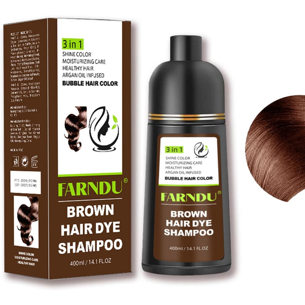 Farndu Brown Hair Dye Shampoo Gray Hair Coverage Natural Herbal Hair Color Shampoo 3 In 1 Champu Para Canas
