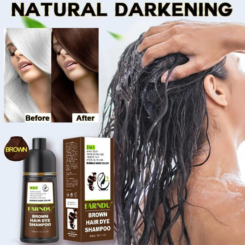 Farndu Brown Hair Dye Shampoo Gray Hair Coverage Natural Herbal Hair Color Shampoo 3 In 1 Champu Para Canas