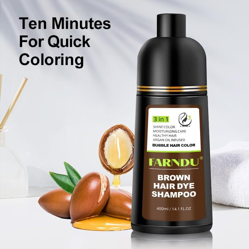 Farndu Brown Hair Dye Shampoo Gray Hair Coverage Natural Herbal Hair Color Shampoo 3 In 1 Champu Para Canas