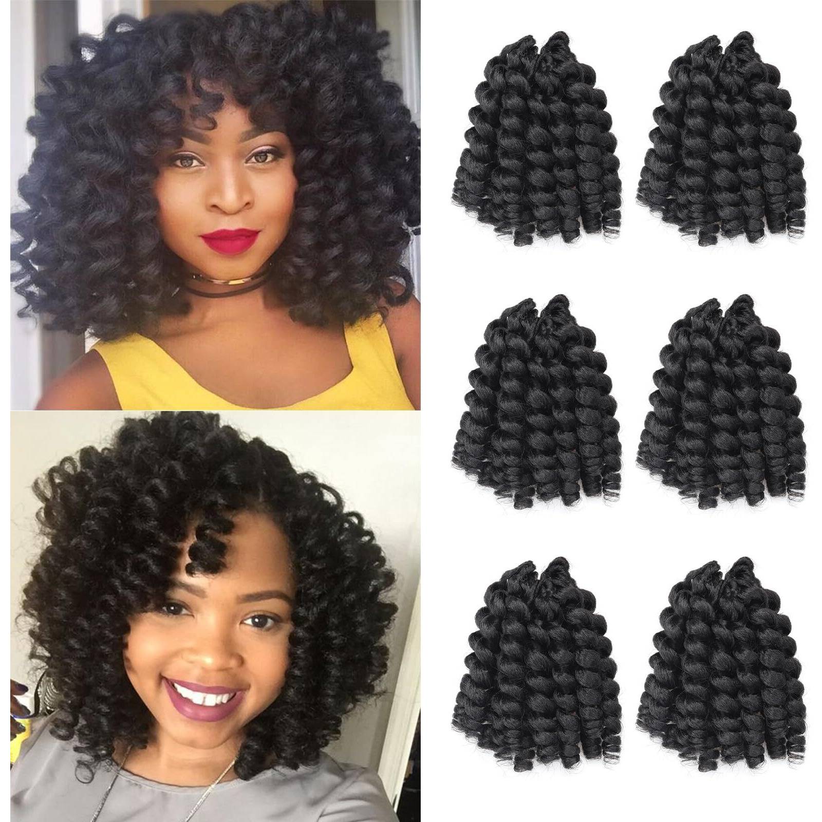 Wand Curl Crochet Hair Jamaican Bounce Crochet Hair Crochet Hair 6Packs Twist Braid Hair Crochet Curly Hair For Black Women Curly Crochet Hair (T30  8 Inch (Pack Of 6))