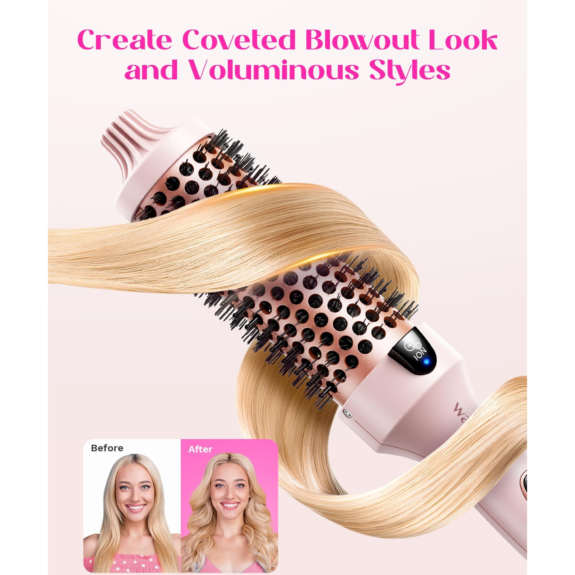 Wavytalk Thermal Brush  1.5 Inch Heated Round Brush For Blowout Look  Dual Voltage  Pink  Sakura  Tourmaline Ceramic  Negative Ion Technology  5 Temperature Settings