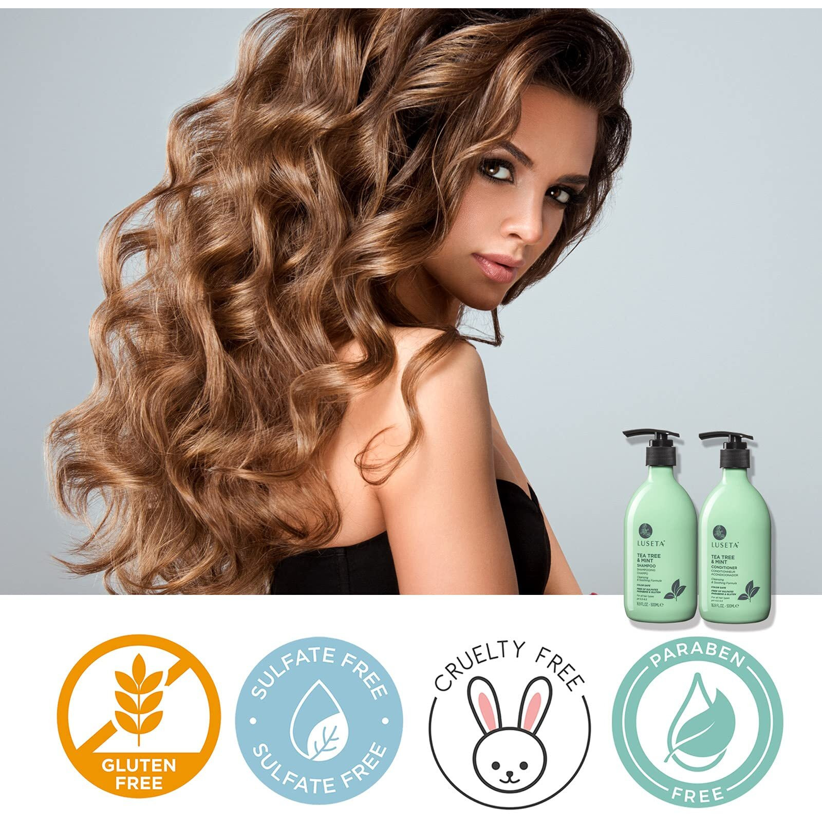 Luseta Tea Tree & Mint Shampoo Cleansing And Soothing For All Hair Types Nourishing & Invigorating Scalp Fights Dandruff 16.9 Oz