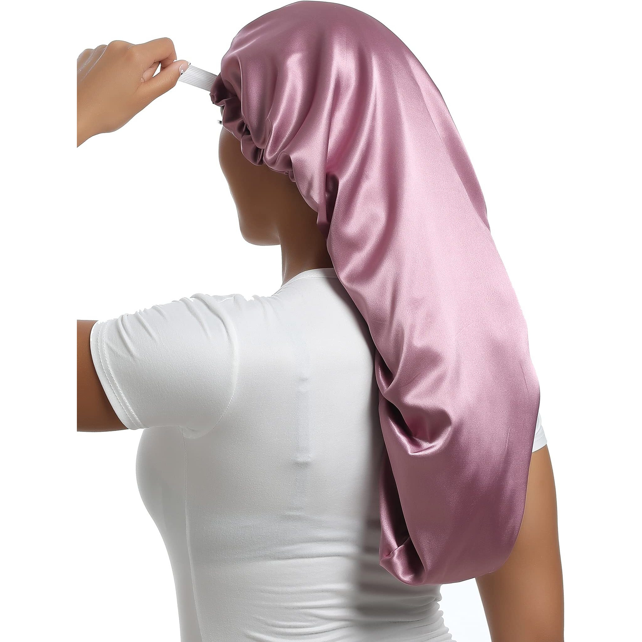 Saymre Satin Bonnet Silky Sleep Cap Adjustable Hair Bonnet For Braids Curly Hair (Long Size  Long Champagne)