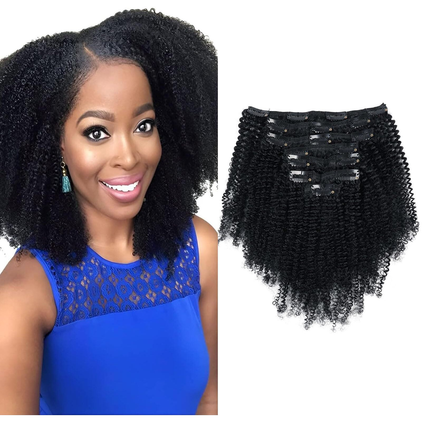 Sassina Afro Coily Clip In Human Hair Extensions For Black Women Double Wefts Remy Clip Ins Hair Extensions Human Hair Jet Black 7 Pieces With 17 Clips 120 Grams Color 1 12 Inch