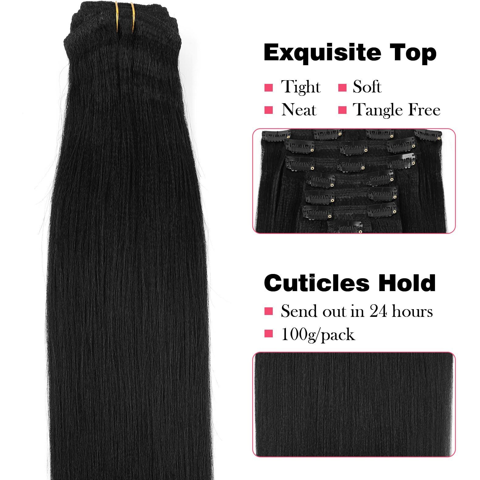 Sassina Remy Yaki Clip In Hair Extensions Human Hair Coarse Yaki Straight Clip Ins For Black Women Double Weft Clip Ins Full Head 7 Pieces 17 Clips 120 Grams 14 Inch 1