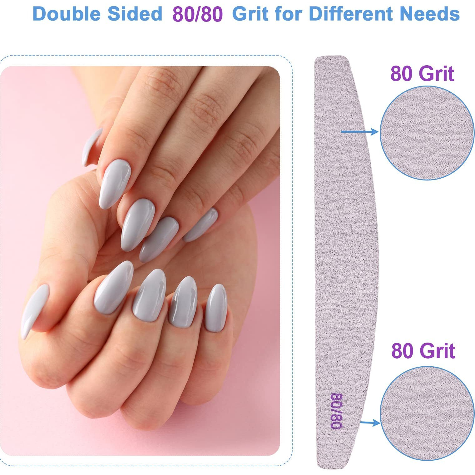 80/80 Grit Nail Files (25 Pack)  Emery Boards For Acrylic Nails And Gel Nails  Coarse Nail File Double Sided 80 Grits Emory Professional Nail Filers Reusable Washable Manicure Curved Gray Bulk