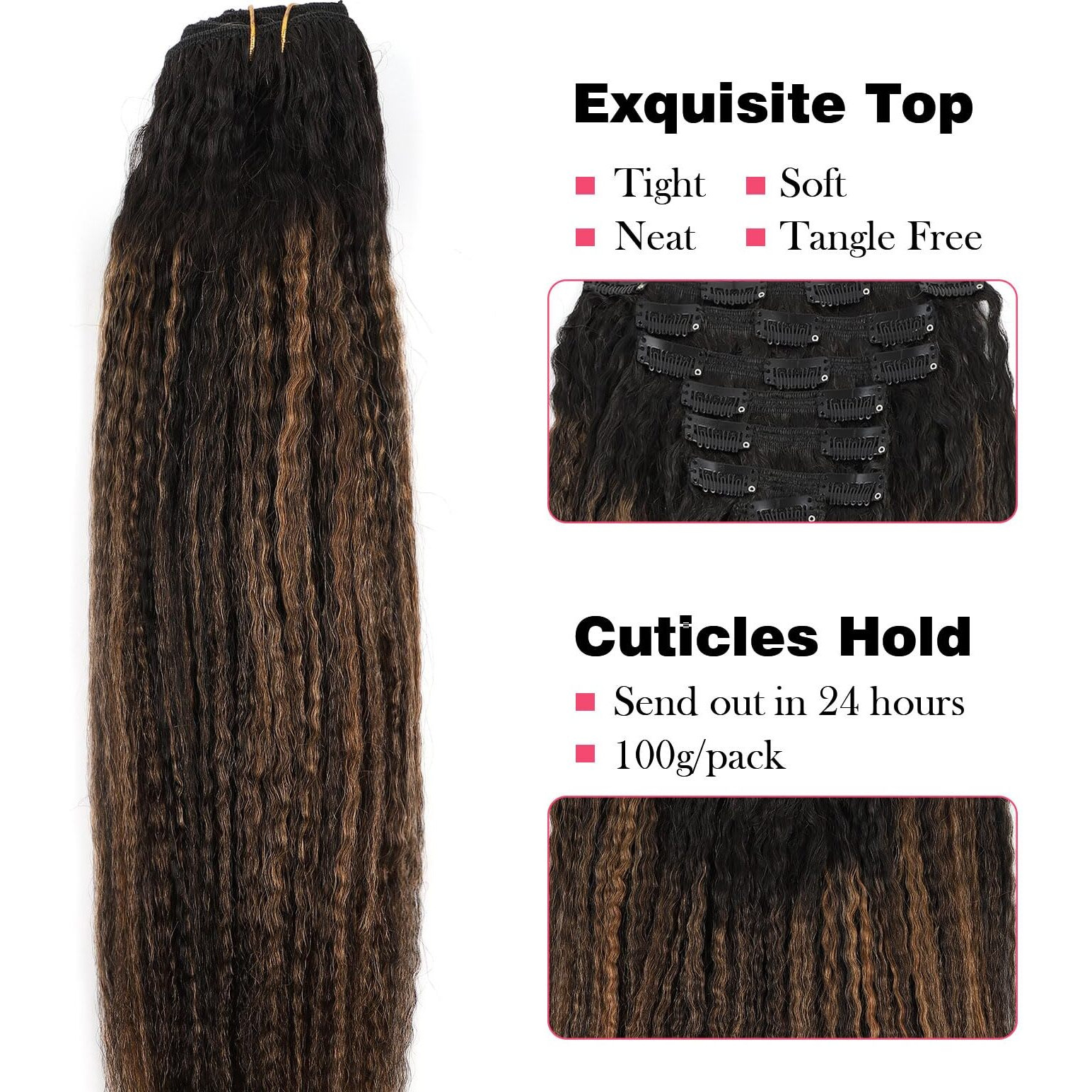 Sassina Clip In Hair Extensions Human Hair For African American Women Two Tone Natural Black To Light Auburn Clip Ins Hair Extensions For Full Head 14 Inch 120 Gram 7 Pcs T1B/1Bp30