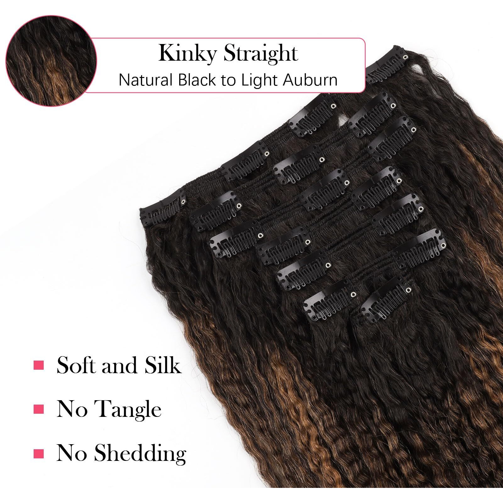 Sassina Clip In Hair Extensions Human Hair For African American Women Two Tone Natural Black To Light Auburn Clip Ins Hair Extensions For Full Head 14 Inch 120 Gram 7 Pcs T1B/1Bp30