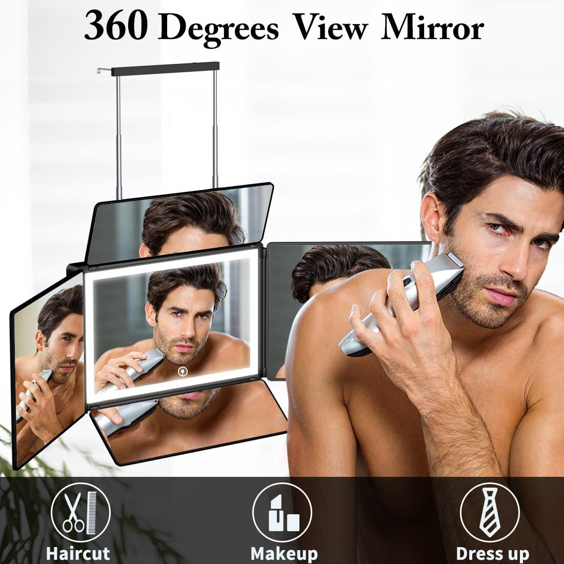 Uhdod 5 Way Mirror For Hair Cutting With Led Light  360 Barber Mirrors With Adjustable Height Brackets  Makeup Mirror For Self Cut  Shaving  Grooming  Good Gifts For Men Women