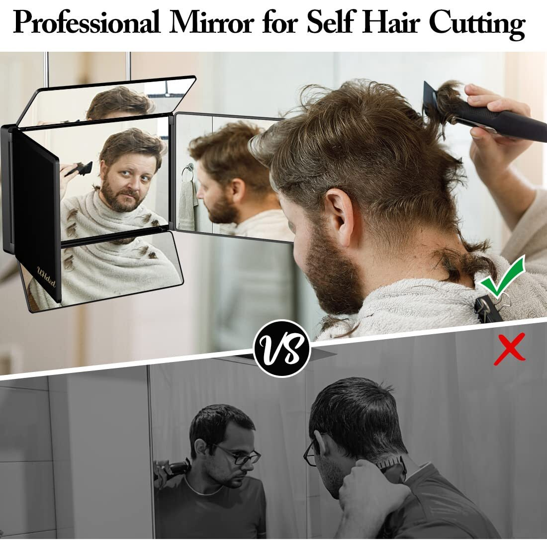 Uhdod 5 Way Mirror For Hair Cutting With Led Light  360 Barber Mirrors With Adjustable Height Brackets  Makeup Mirror For Self Cut  Shaving  Grooming  Good Gifts For Men Women