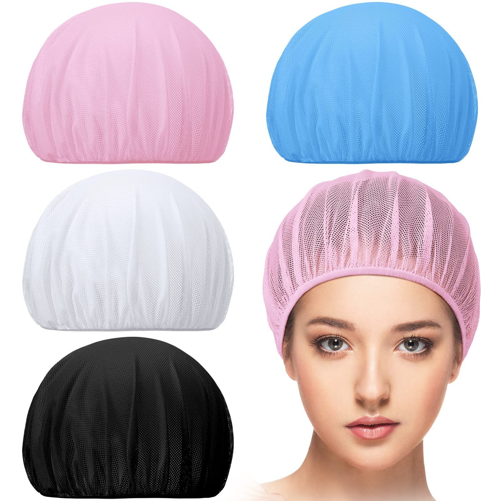 Chuarry 4 Pcs Mesh Sleep Bonnet For Sleeping Night Curly Hair Nets Sleep Caps For Women(White  Pink  Light Blue  Black)