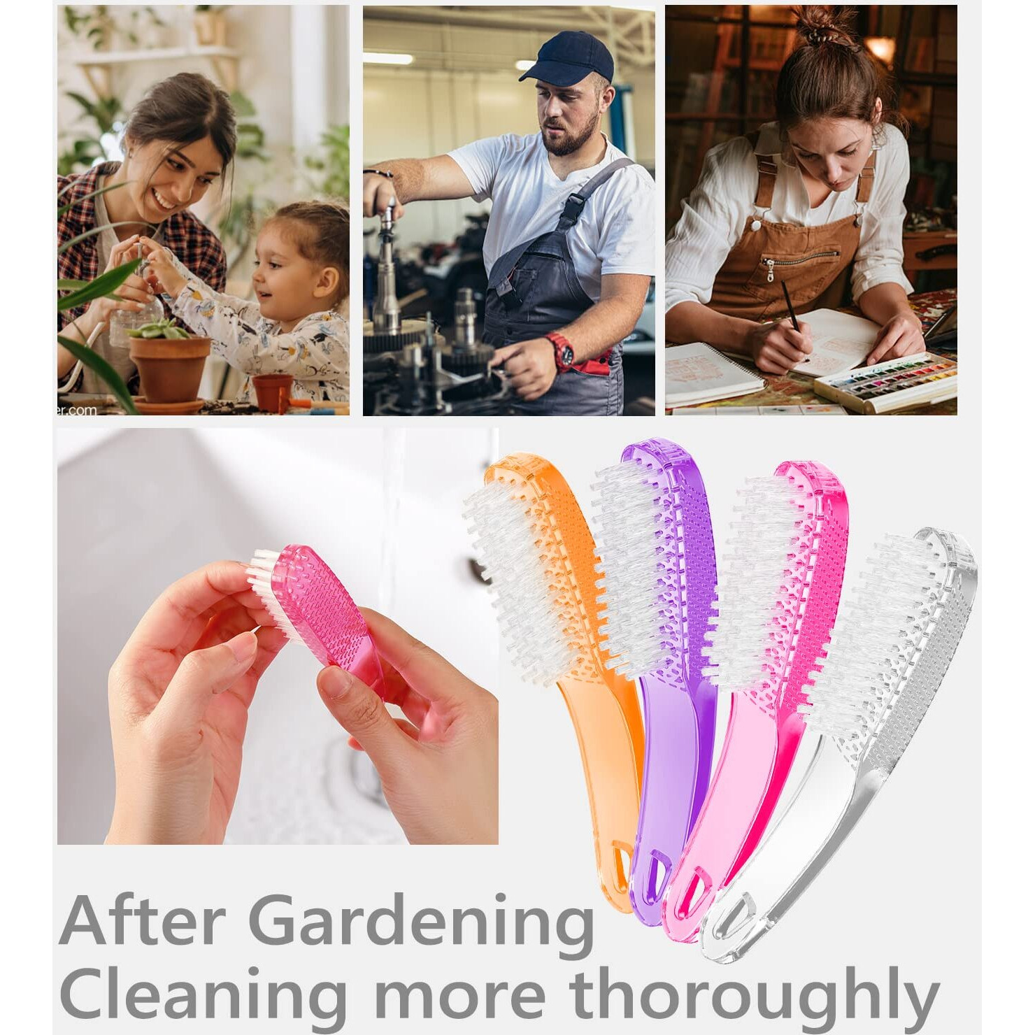 Larbois Nail Brush For Cleaning Fingernails  4Pack Handle Grip Nail Brushes Fingernail Brush For Cleaning Nail Scrub Brush For Toes And Nails Women Men (Color1)