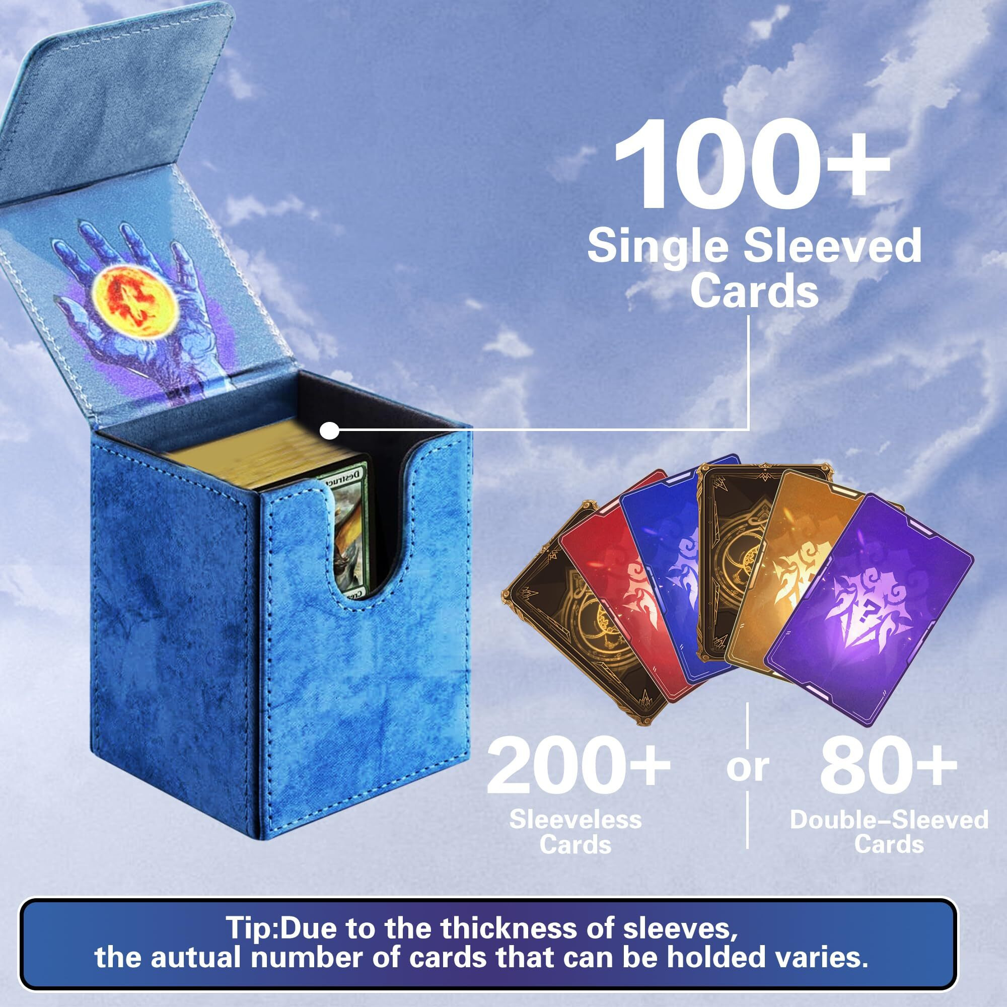 Promaxibinder Mtg Commander Deck Box  Fits 100 Single Sleeved Cards  Strong Magnet Magic Gathering Deck Box  Pu Leather Trading Card Storage Box For Tcg  Ccg  Mtg Cards (Navy Blue  Tree)