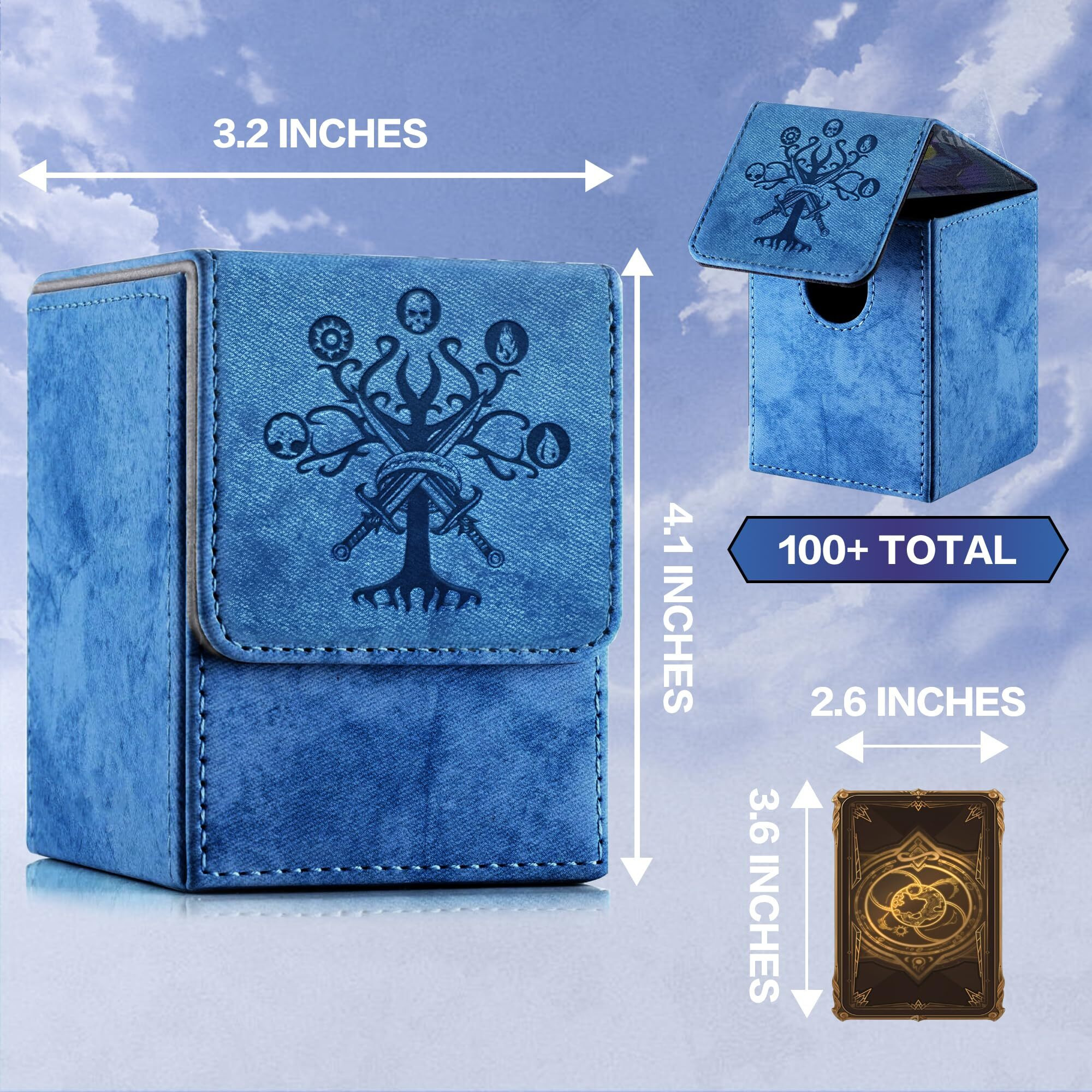 Promaxibinder Mtg Commander Deck Box  Fits 100 Single Sleeved Cards  Strong Magnet Magic Gathering Deck Box  Pu Leather Trading Card Storage Box For Tcg  Ccg  Mtg Cards (Navy Blue  Tree)
