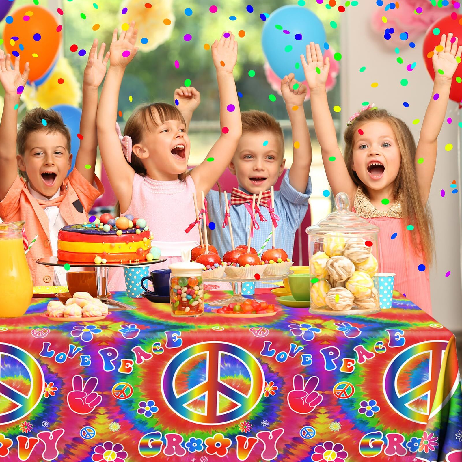 Tie Dye Birthday Party Supplies  60's Hippie Theme Tablecloth 3Pcs Groovy Hippie Table Cover Peace Love Tie Dye Table Cloths For Parties