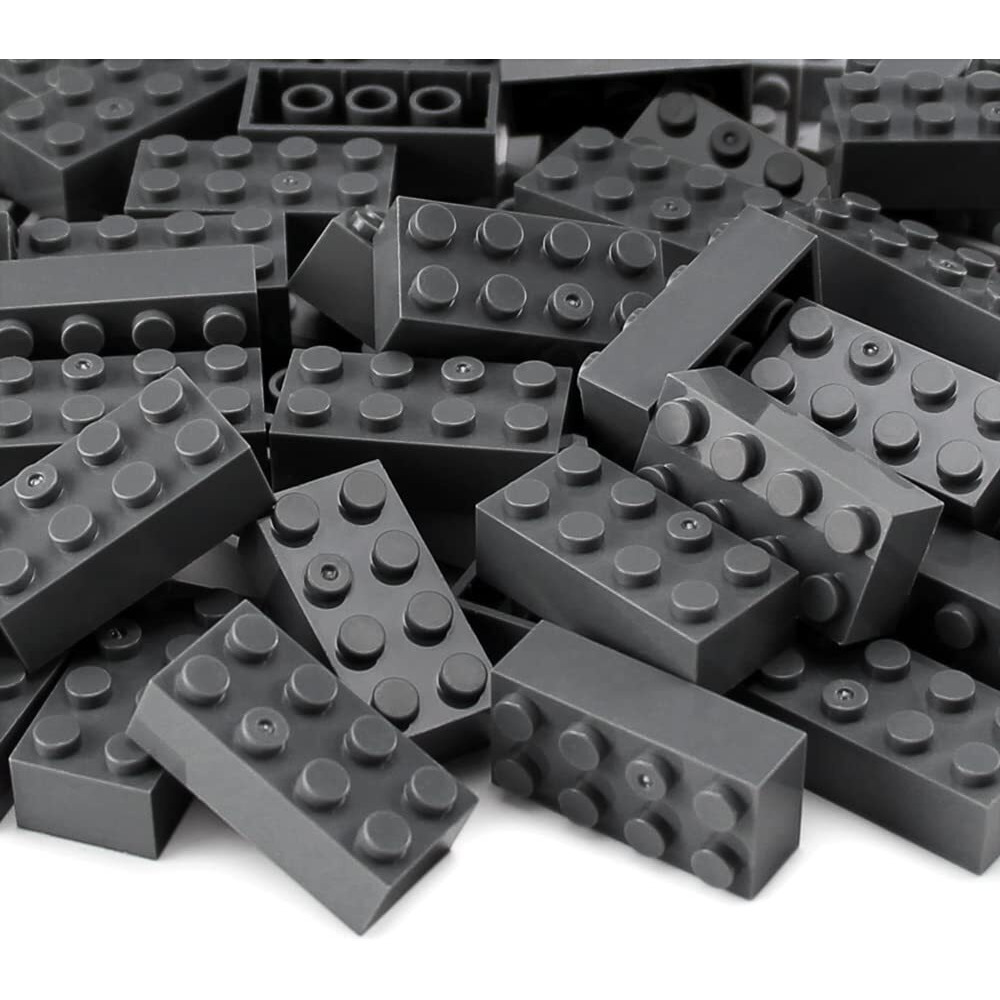 Feleph 100Pcs 2X4 Bricks Dark Gray Pieces Grey Classic Building Blocks Creative Play Set Toy Accessories Compatible With Major Brick Brands