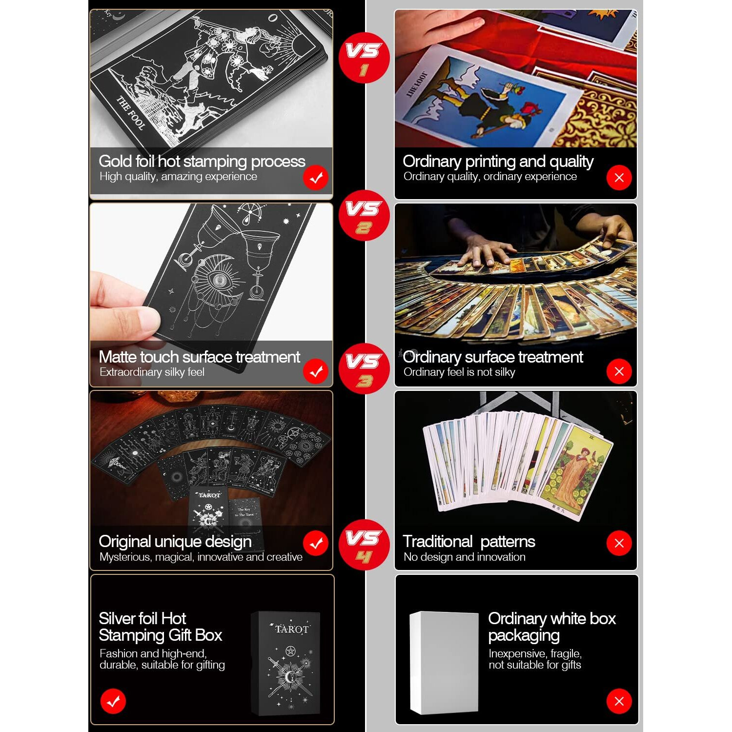 Wjpc Silver Foil Tarot Cards With Guide Book Set&Gift Box For Beginner& Expert. Original Design Tarot Decks  Tarot Cards Decks