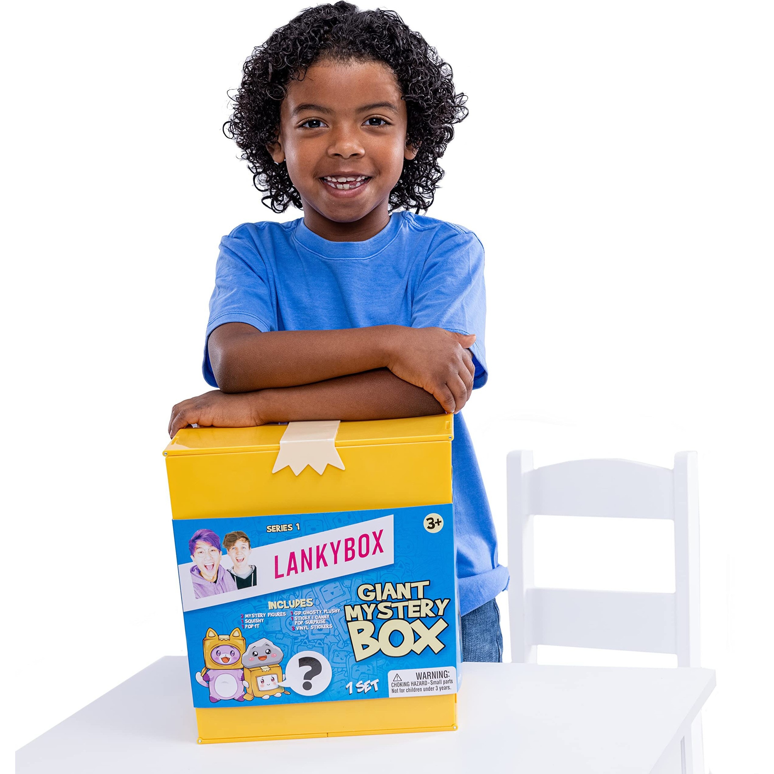 Lankybox Giant Mystery Box Wearable Boxy Case  2 Figures  One 6  Glow-In-The-Dark Plush  A Squishy   Pop-It Fidget Toy  Canny With Pop-Out Sticky  And 3 Stickers