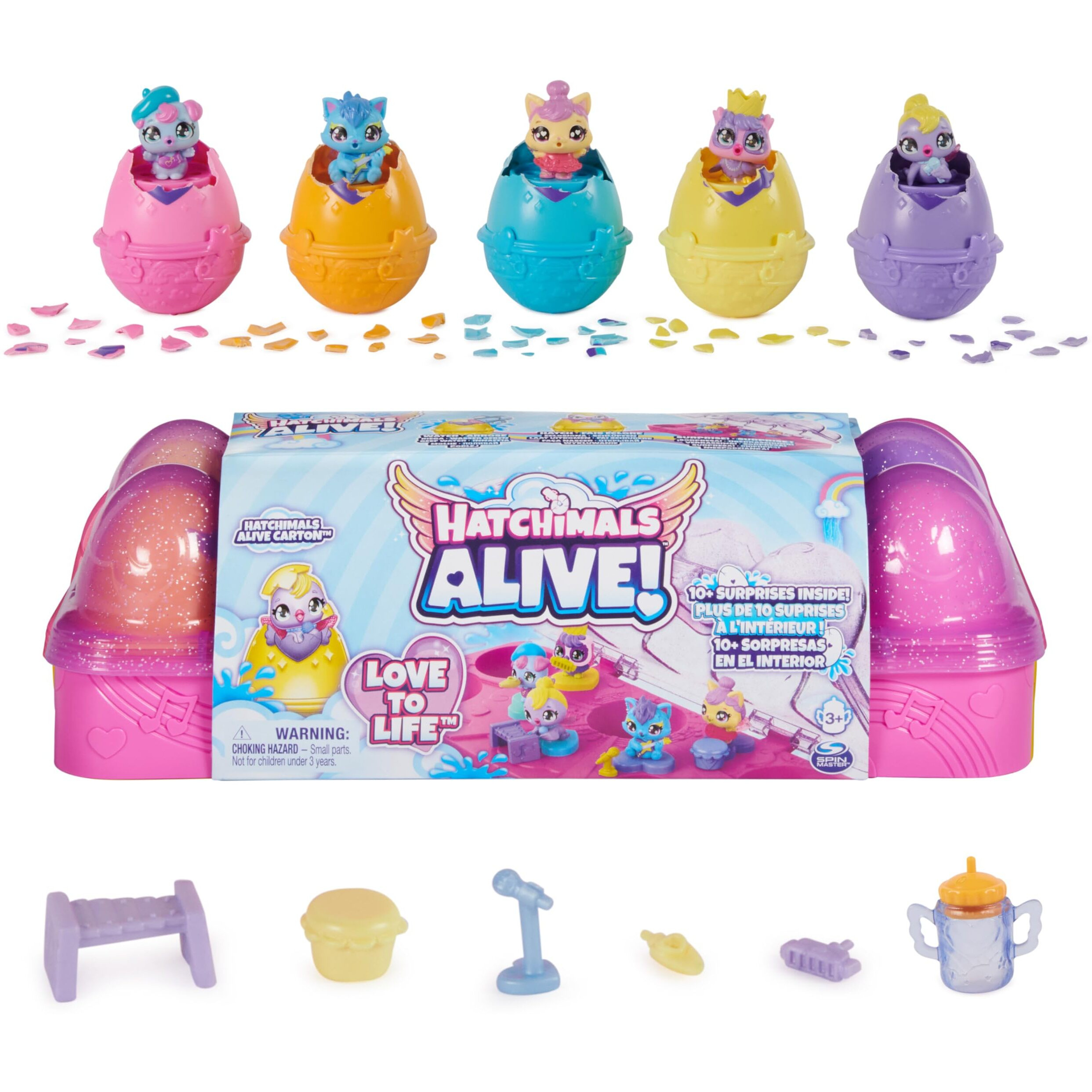 Hatchimals Alive  Egg Carton Toy With 5 Mini Figures In Self-Hatching Eggs  11 Accessories  Kids Toys For Girls And Boys Ages 3 And Up