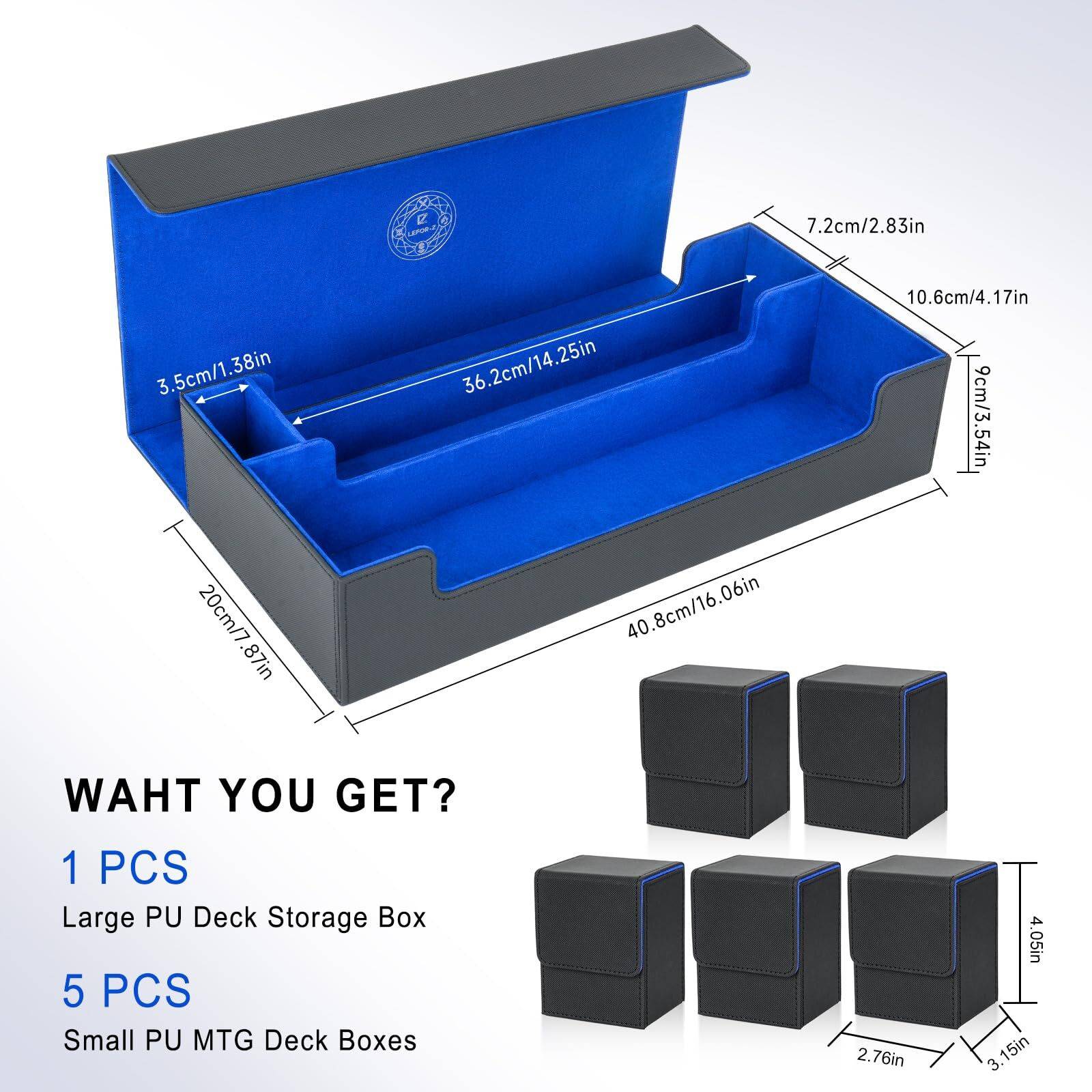 6 In1 Card Deck Box Set X-Large Premium Card Game Deck Storage Box With 5 Small Card Deck Case Compatible With Mtg/Tcg/Yugioh/Magic/Commander(Black&Blue)