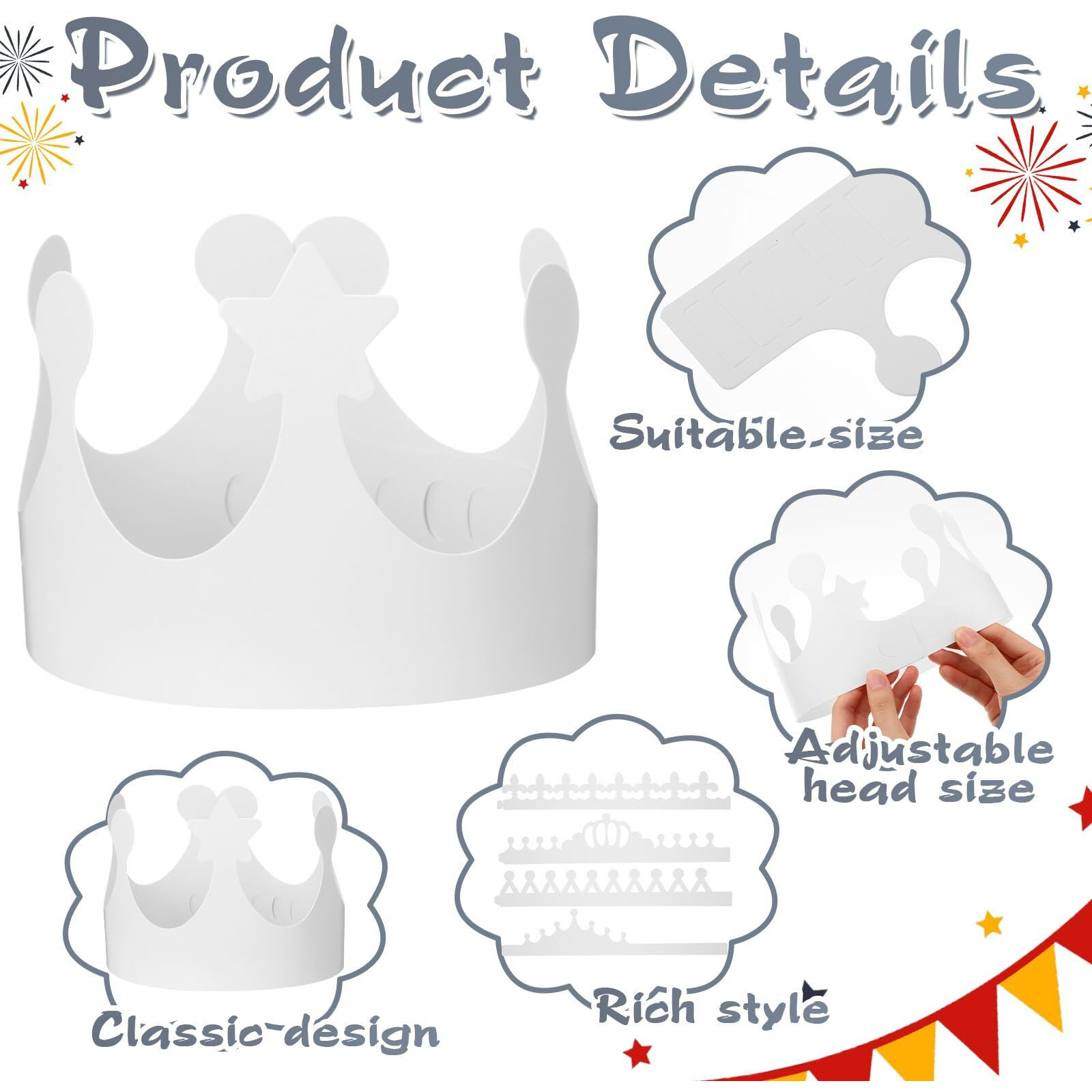 Thenshop White Diy Paper Crowns Blank Birthday Party Decoration Crowns For Kids Princess Queen (Classic Style  280)