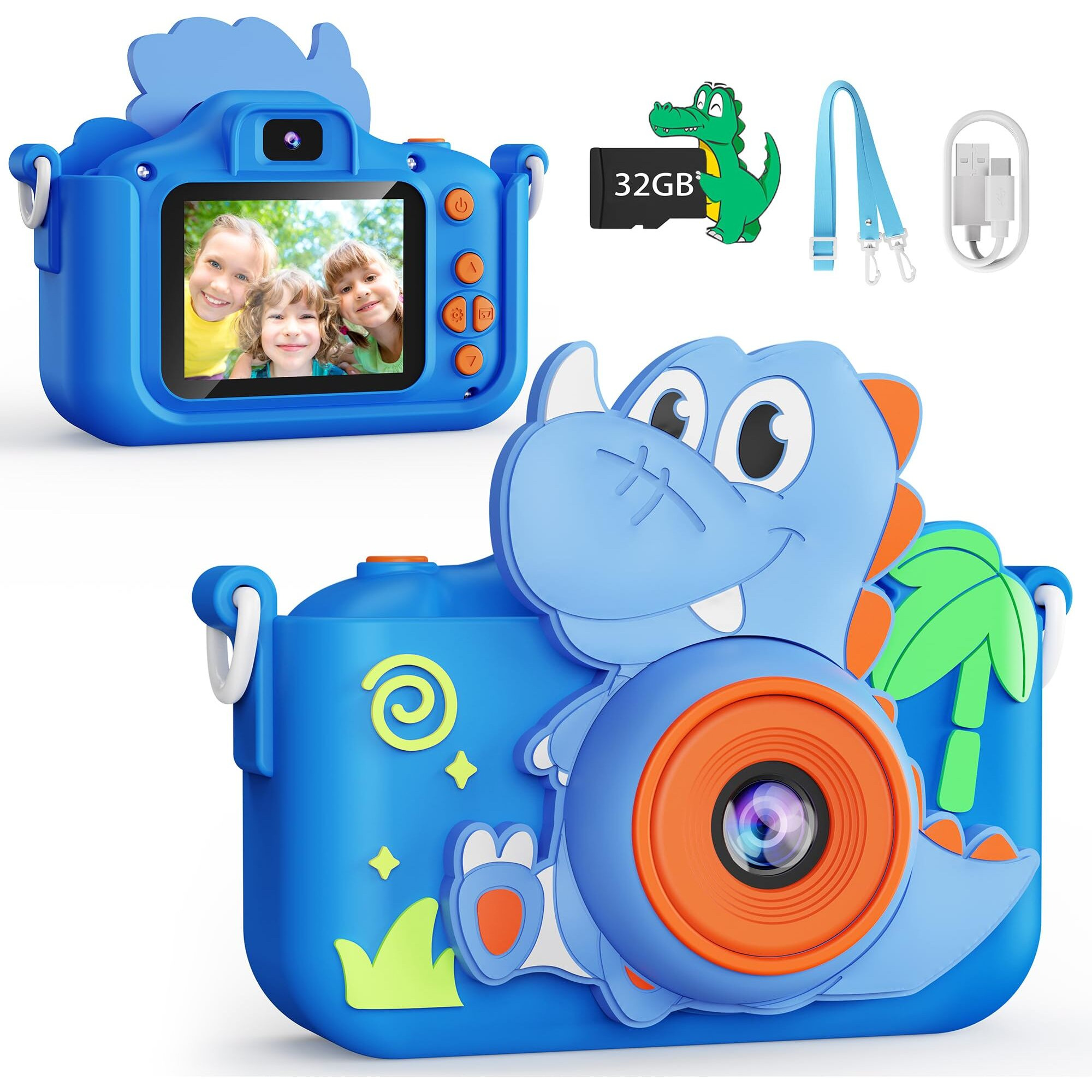 Kokodi Kids Camera Toy Digital Camera For Kids  Dinosaurs Birthday Gifts For Boys Age 3-12  1080P Hd Video Camera For Toddler  Children Toys For 3 4 5 6 7 8 9 Year Old Boys With 32Gb Sd Card