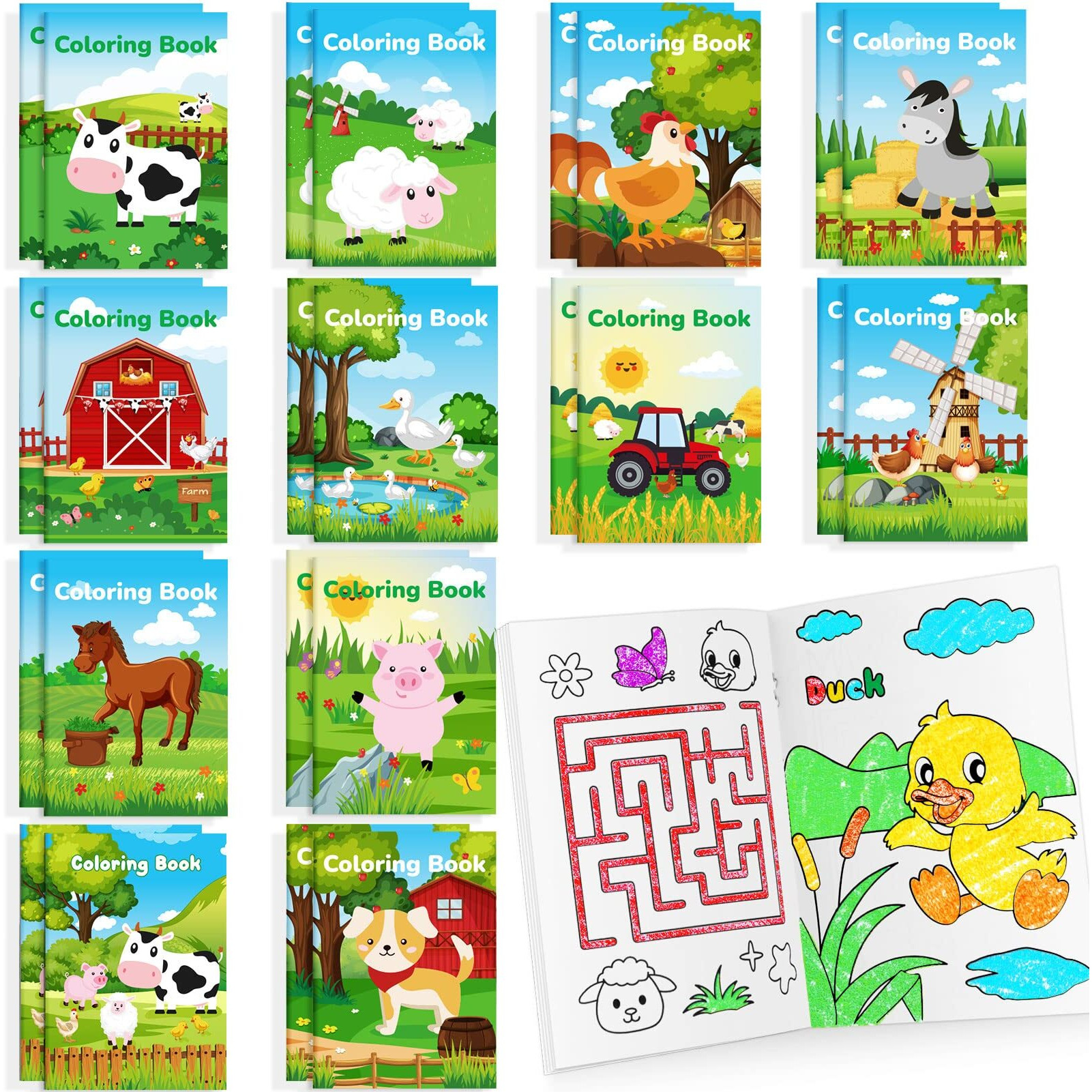 24 Pcs Farm Animals Mini Coloring Books Bulk Party Favors For Kids Cow Horse Barn Party Drawing Book For Farmhouse Birthday Party Goodie Bag Gift Stuffer School Classroom Activity Filler Supplies