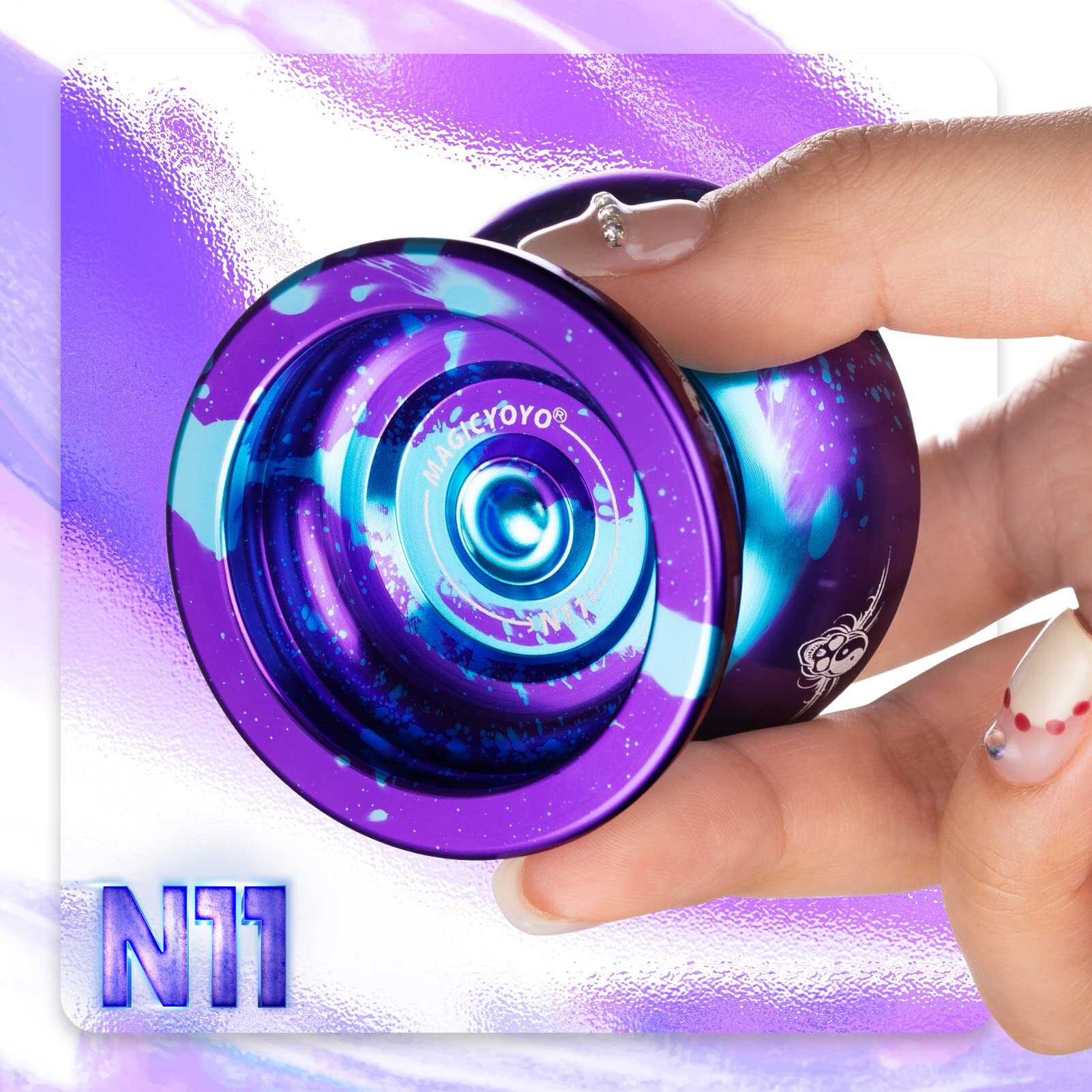 Magicyoyo Dual Purpose Yoyo N11 Responsive Yoyo For Kids 8-12 Or Above  Professional Unresponsive Yoyo With Unresponsive Bearing Kit For Advanced +Yoyo Glove+ Yoyo Bag +12 Yoyo Strings (Purple Blue)