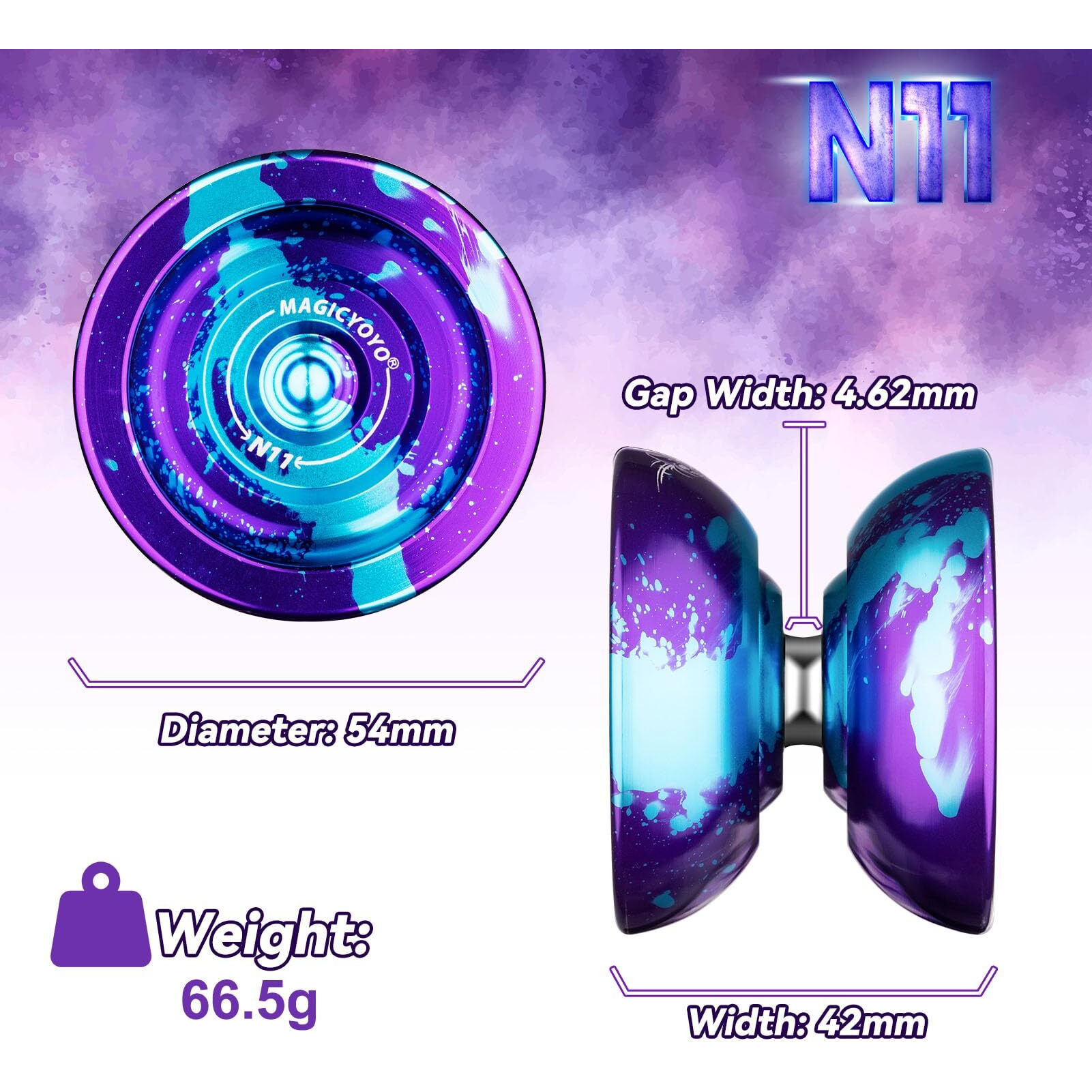 Magicyoyo Dual Purpose Yoyo N11 Responsive Yoyo For Kids 8-12 Or Above  Professional Unresponsive Yoyo With Unresponsive Bearing Kit For Advanced +Yoyo Glove+ Yoyo Bag +12 Yoyo Strings (Purple Blue)