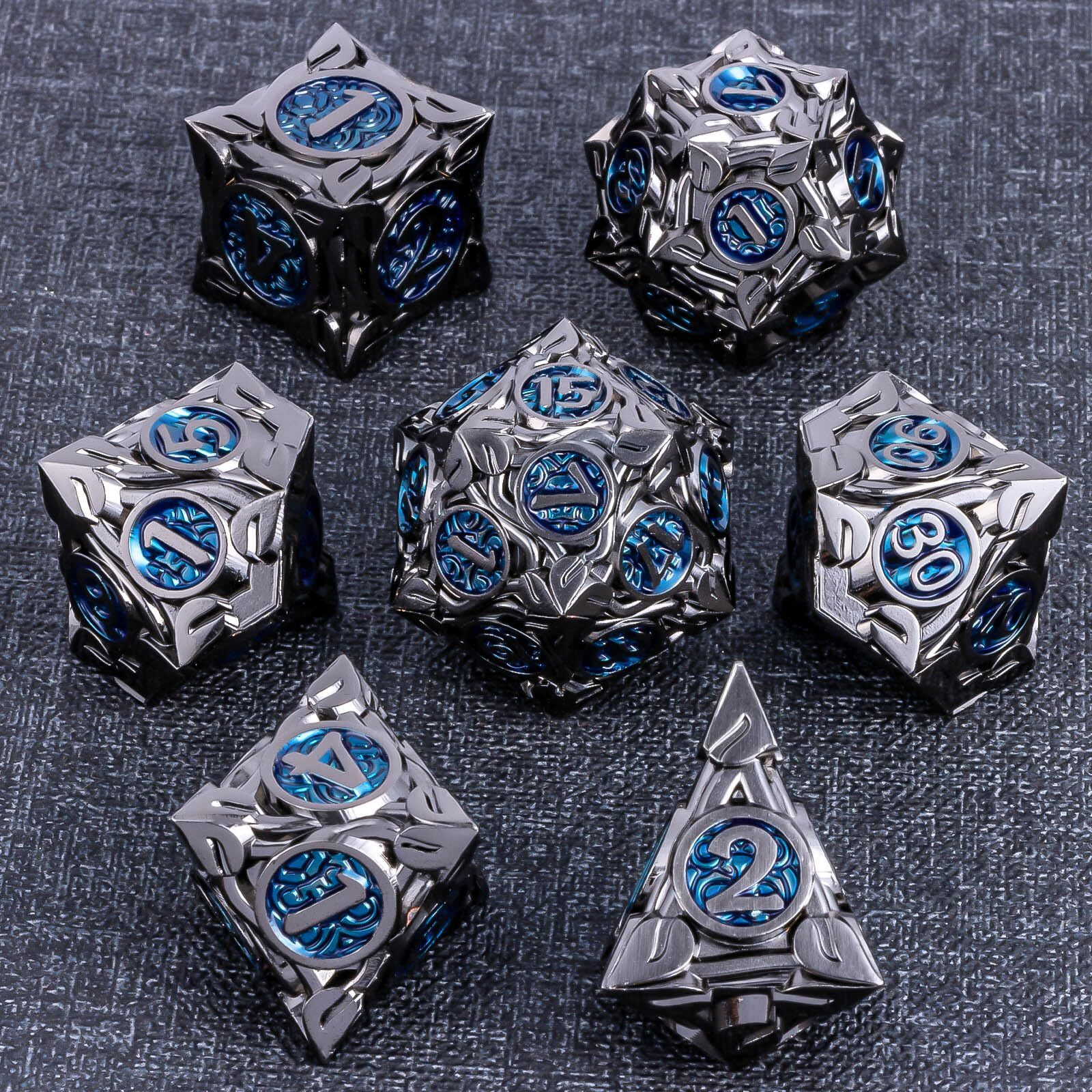 Kerwellsi Metal Dnd Dice Set D&D  7Pcs Nature Vines Leaf Dungeons And Dragons Role Playing Dice With Gift Box  Black Blue Polyhedral Handmade Rpg D And D Game Dice D20 D12 D10 D8 D6 D4