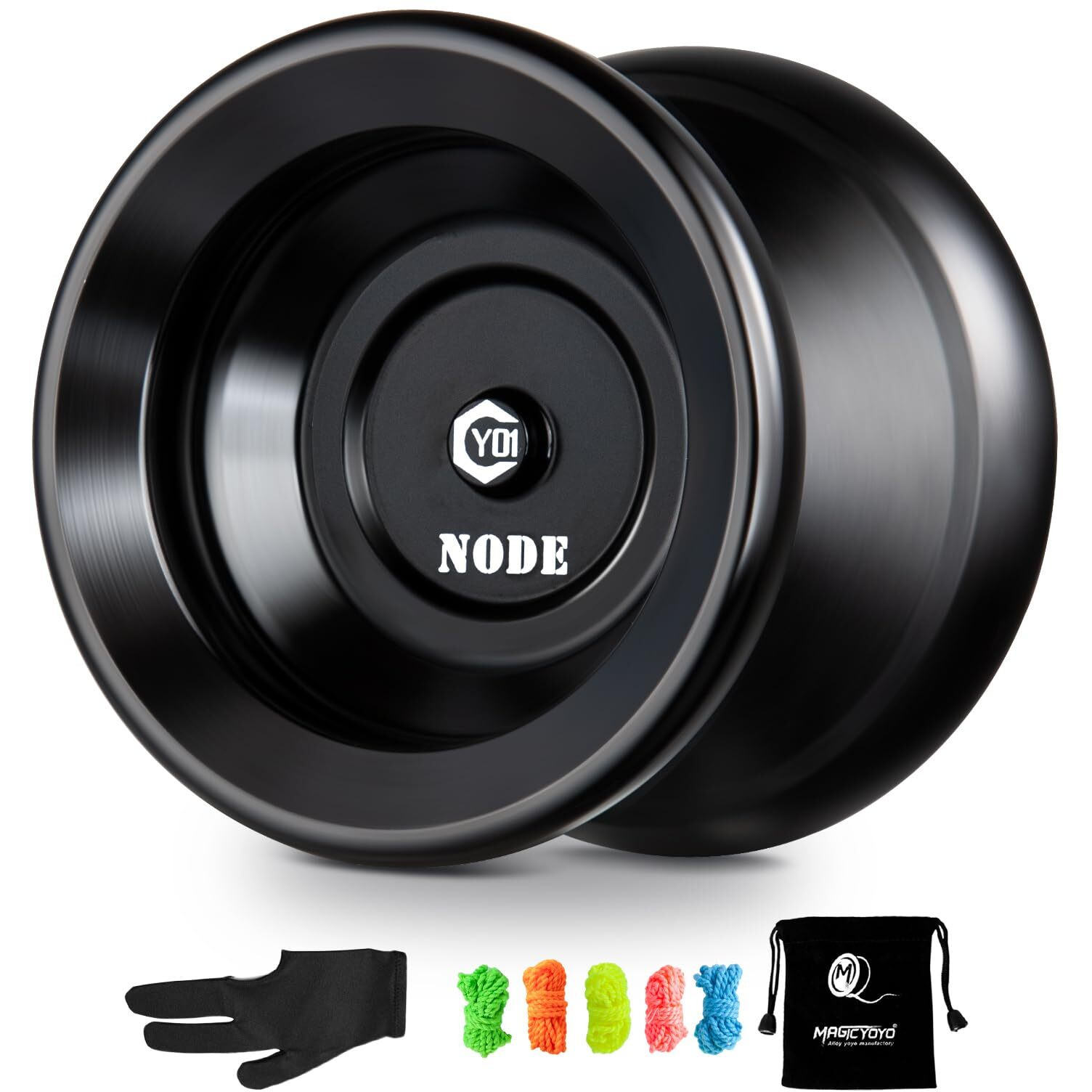 Magic Yoyo Professional Unresponsive Yoyo Y01 Node  Metal Aluminum Yo Yo For Advanced Player  Superior Stable  + 30% Sleep Time  + 5 Replacement Yoyo Strings  Yoyo Bag  Glove (Black)